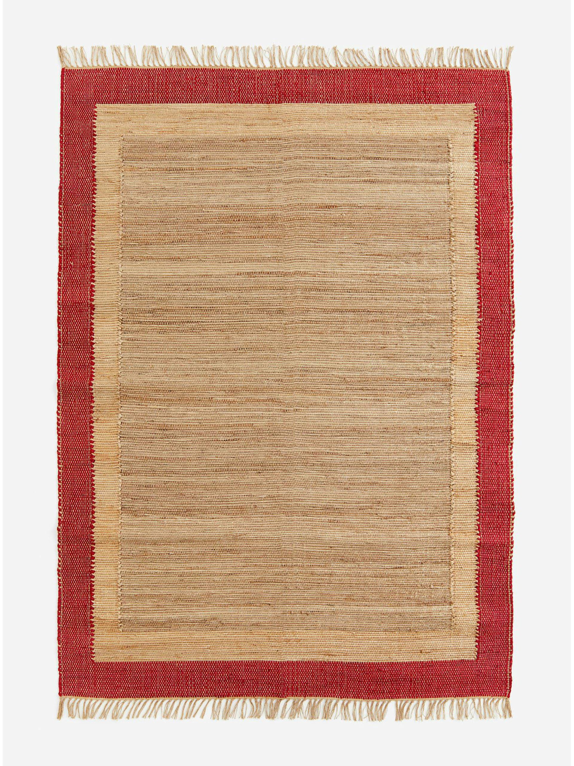Beige and red jute rug