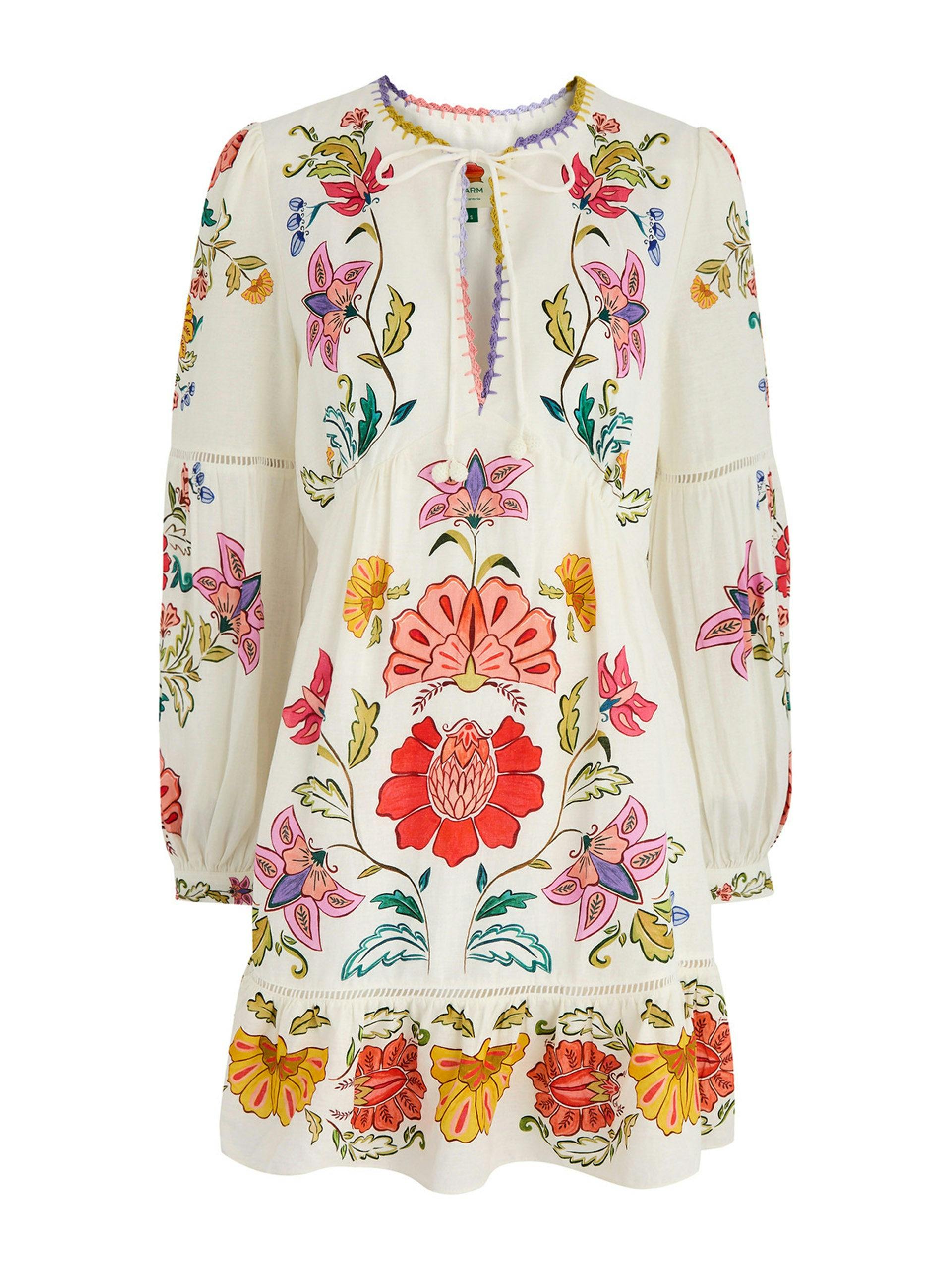 Floral Insects printed linen-blend minidress