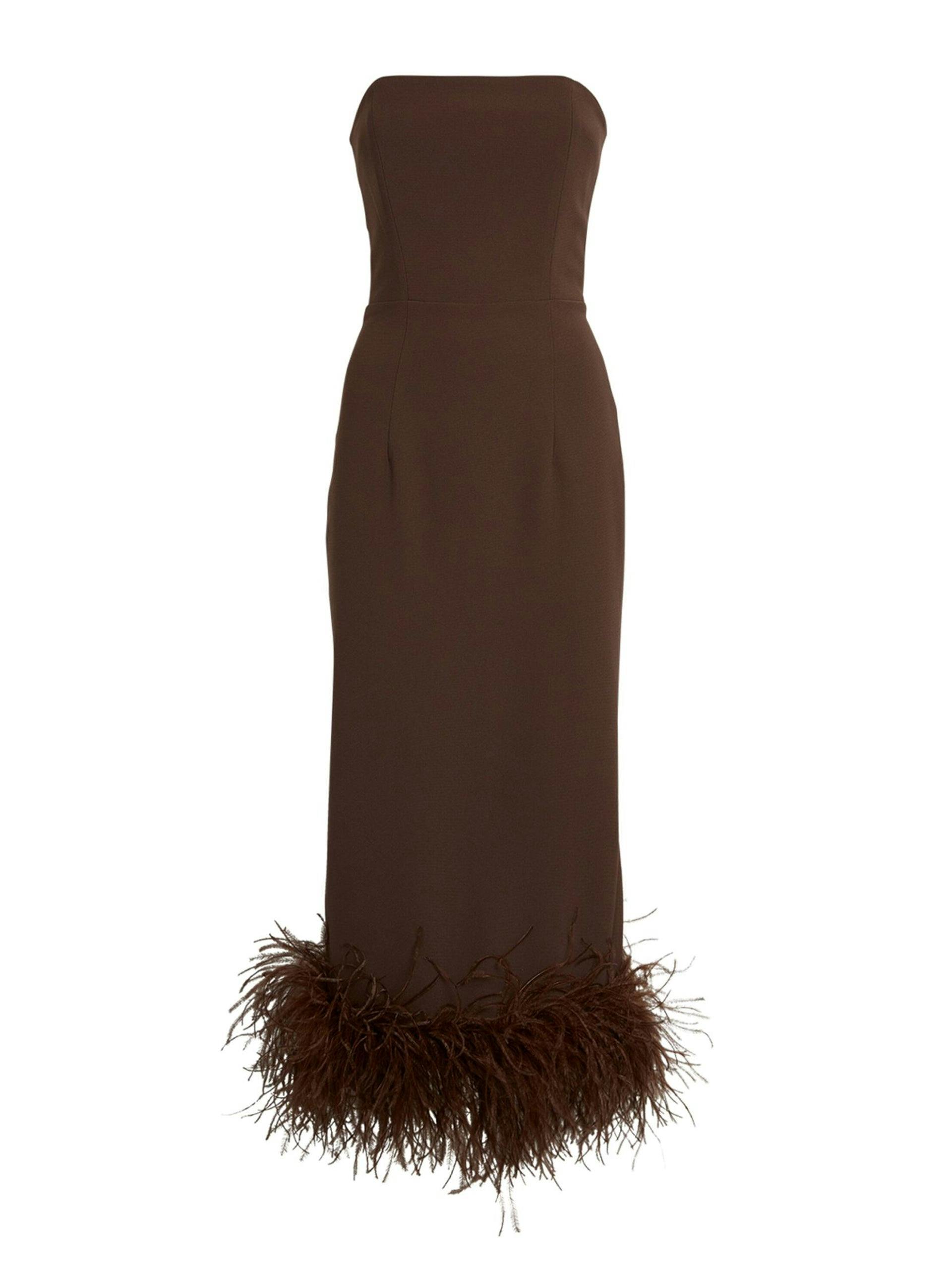 Brown feather-trim Minelli dress