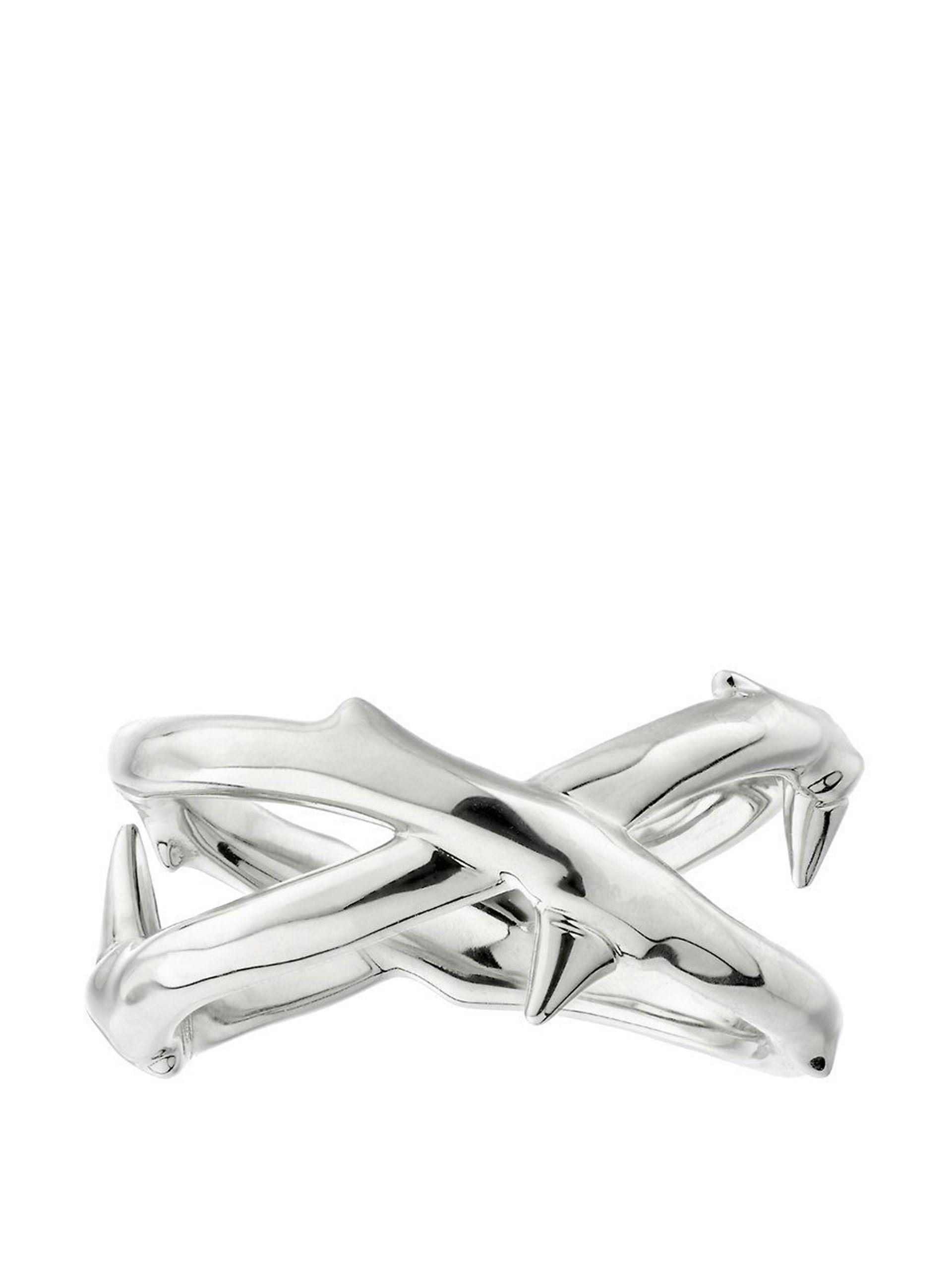 Silver rose thorn wide band ring