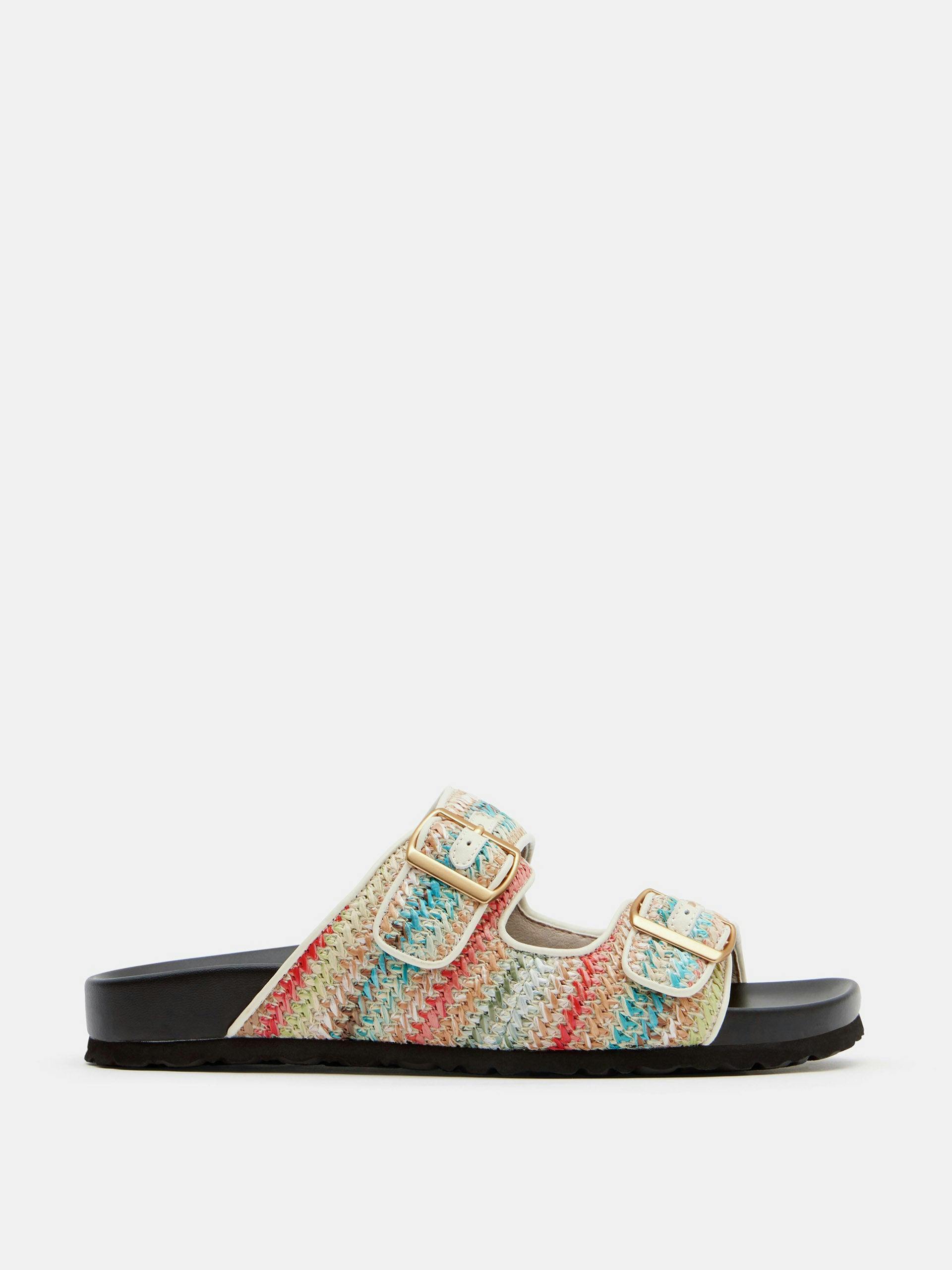 Raffia buckle footbed sandals