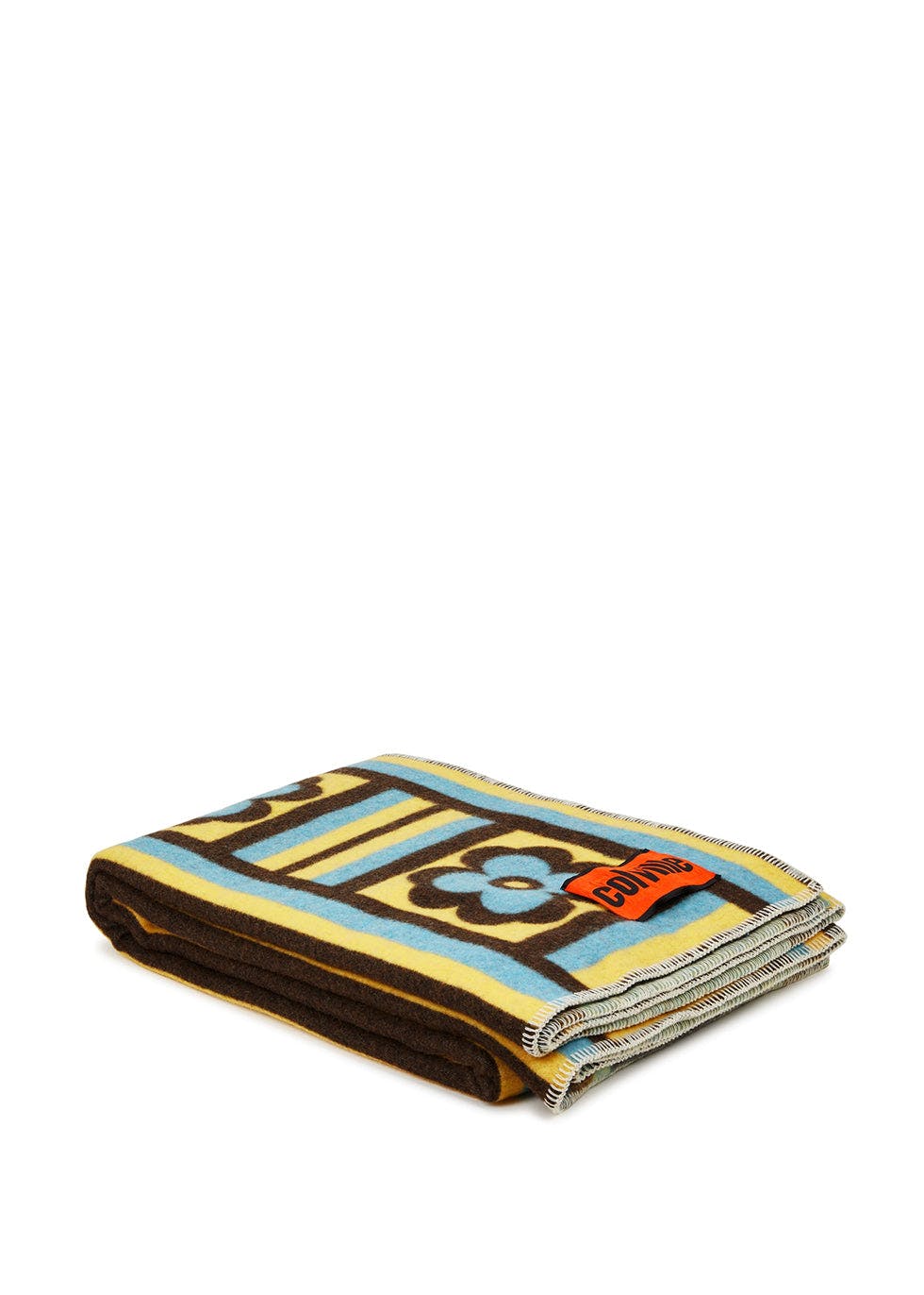 Blue and yellow flower print wool blanket