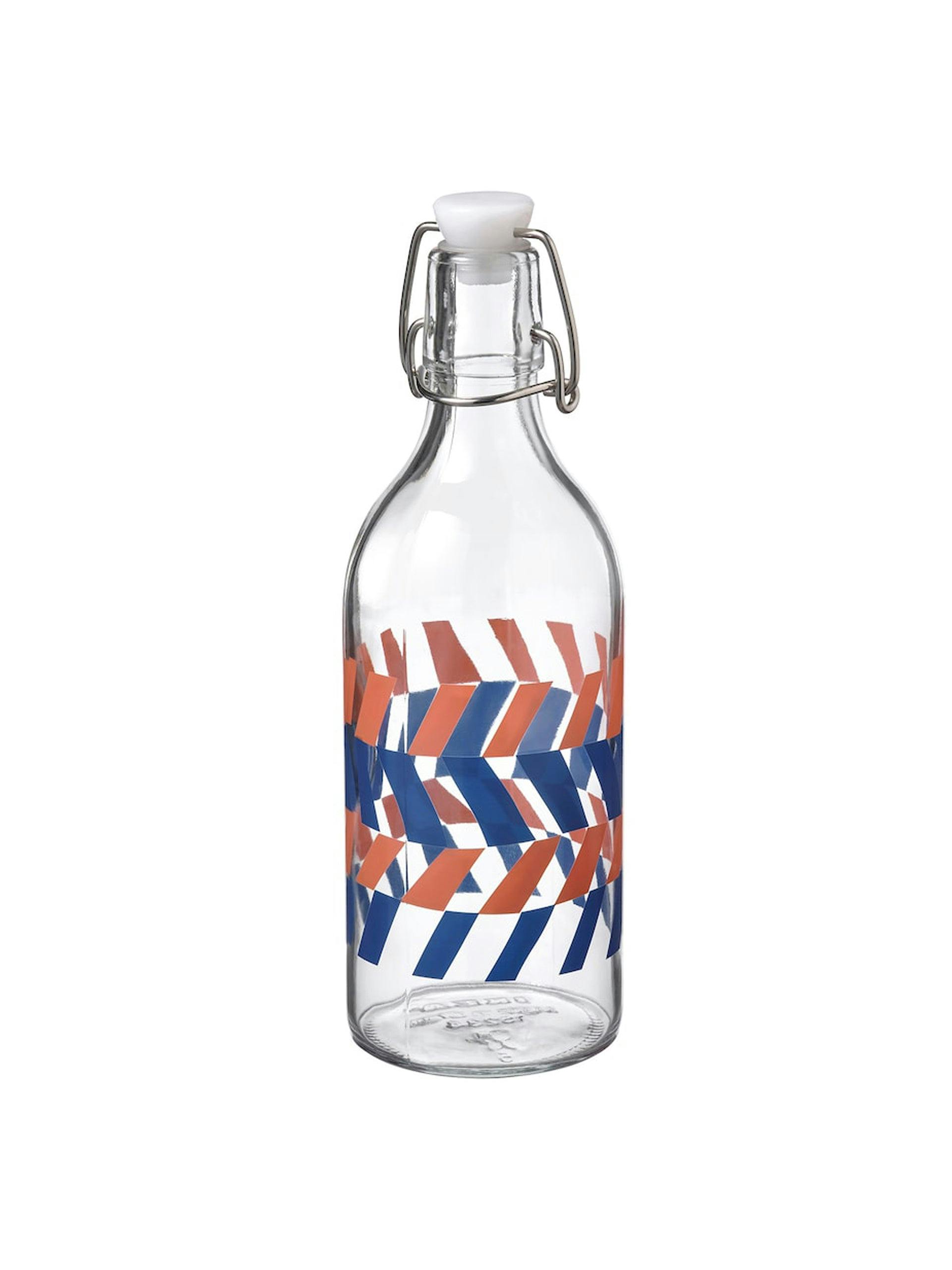 Glass bottle with stopper in blue and orange