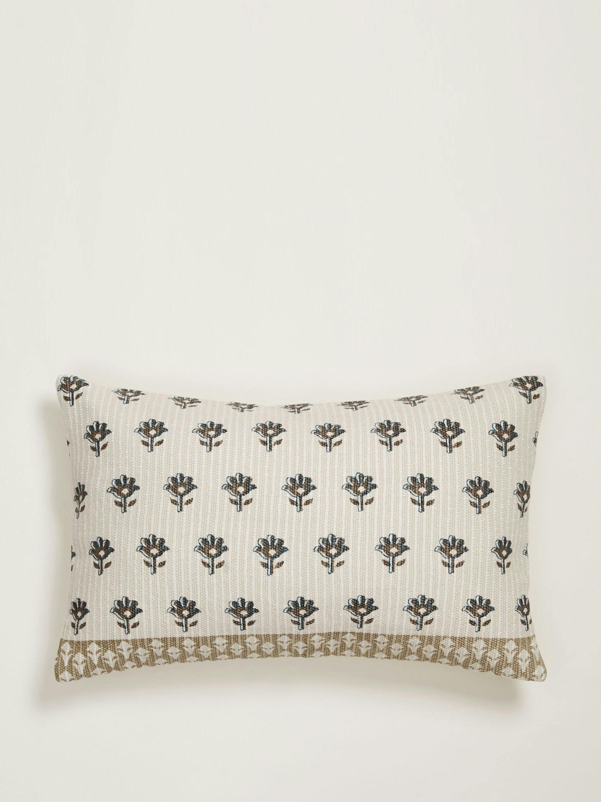 Hand-woven block printed cushion