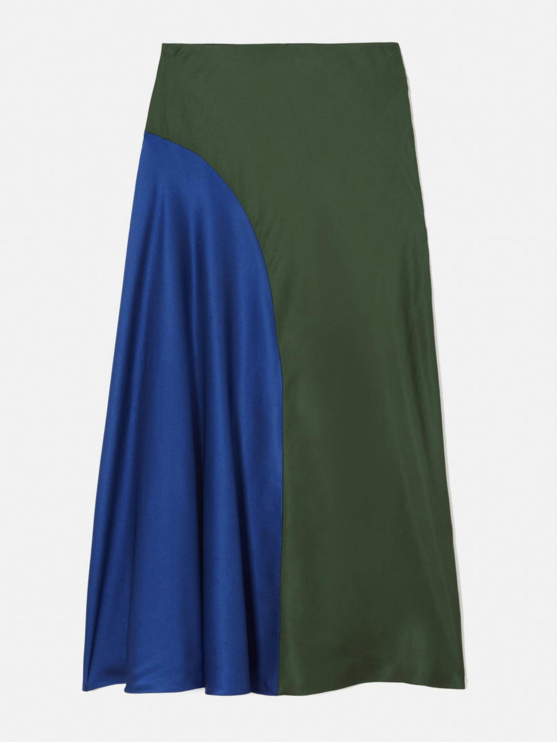 Satin colour block skirt
