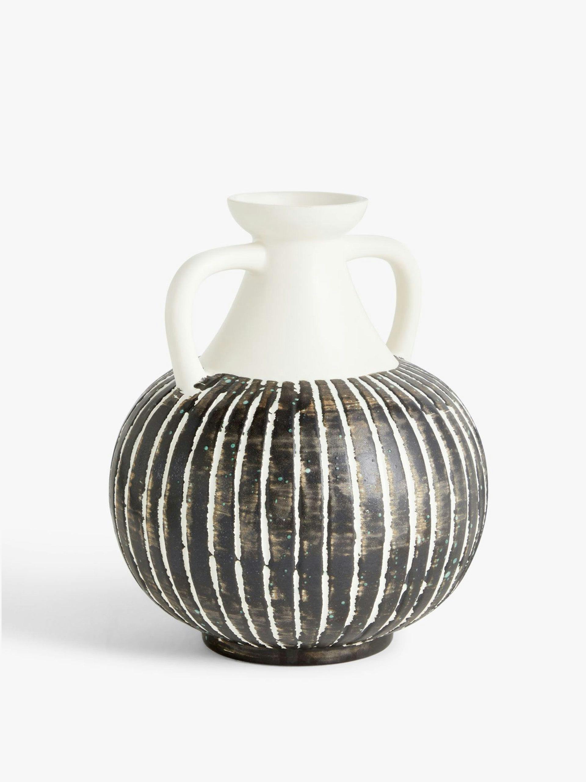 Striped ceramic vase with handles