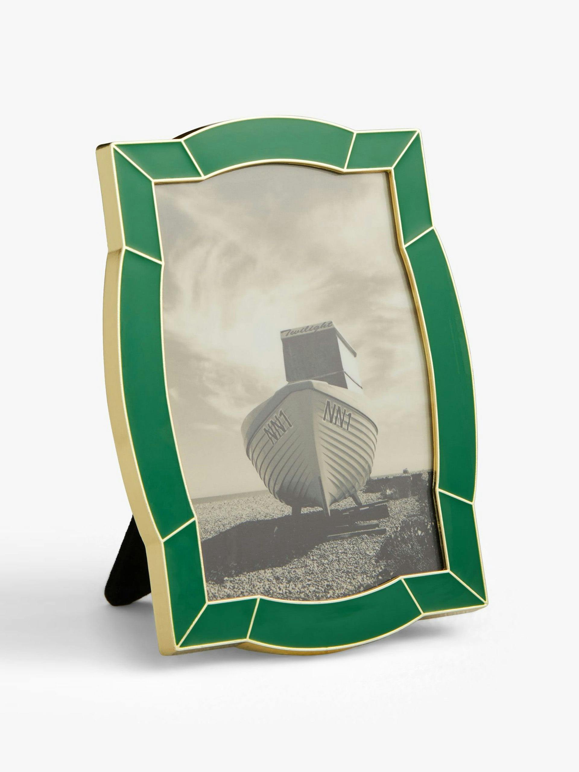 Green enamel photo frame with gold edge
