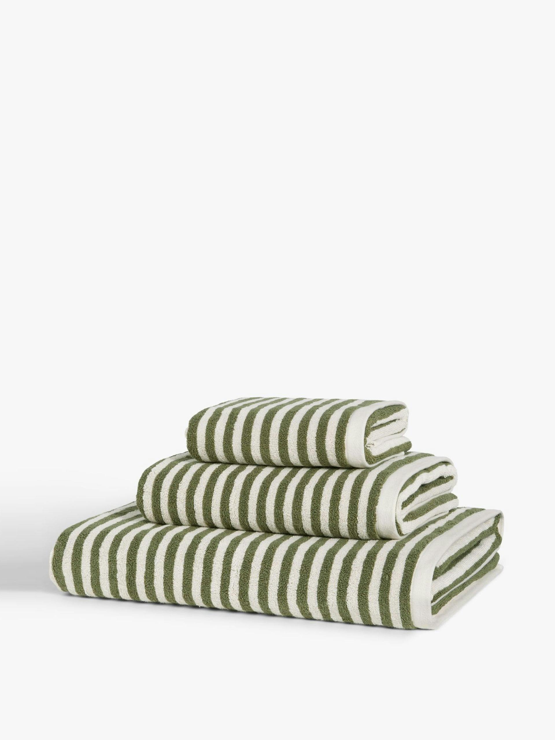 Green and white striped bath towel