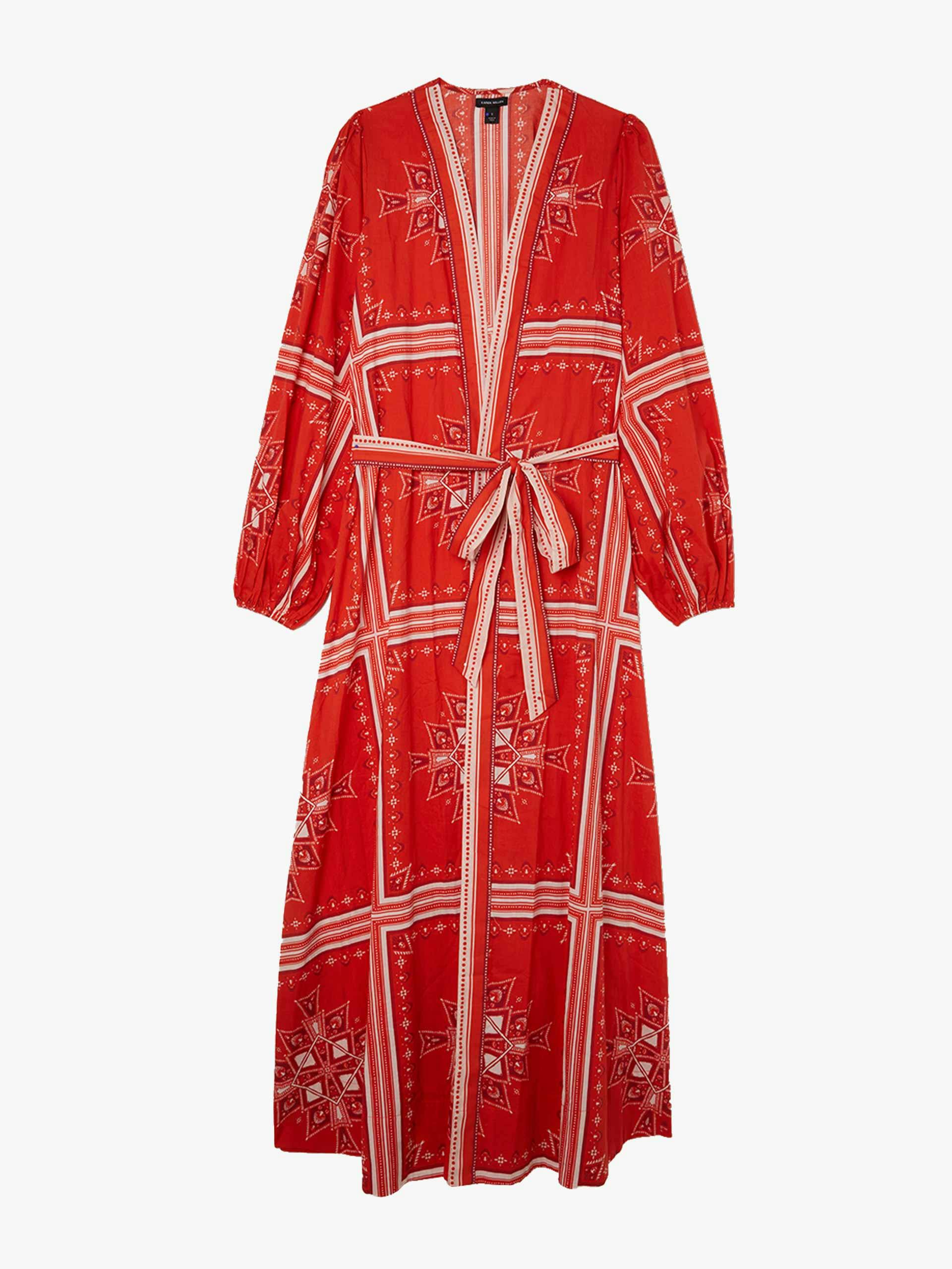 Printed cotton voile maxi beach dress in red