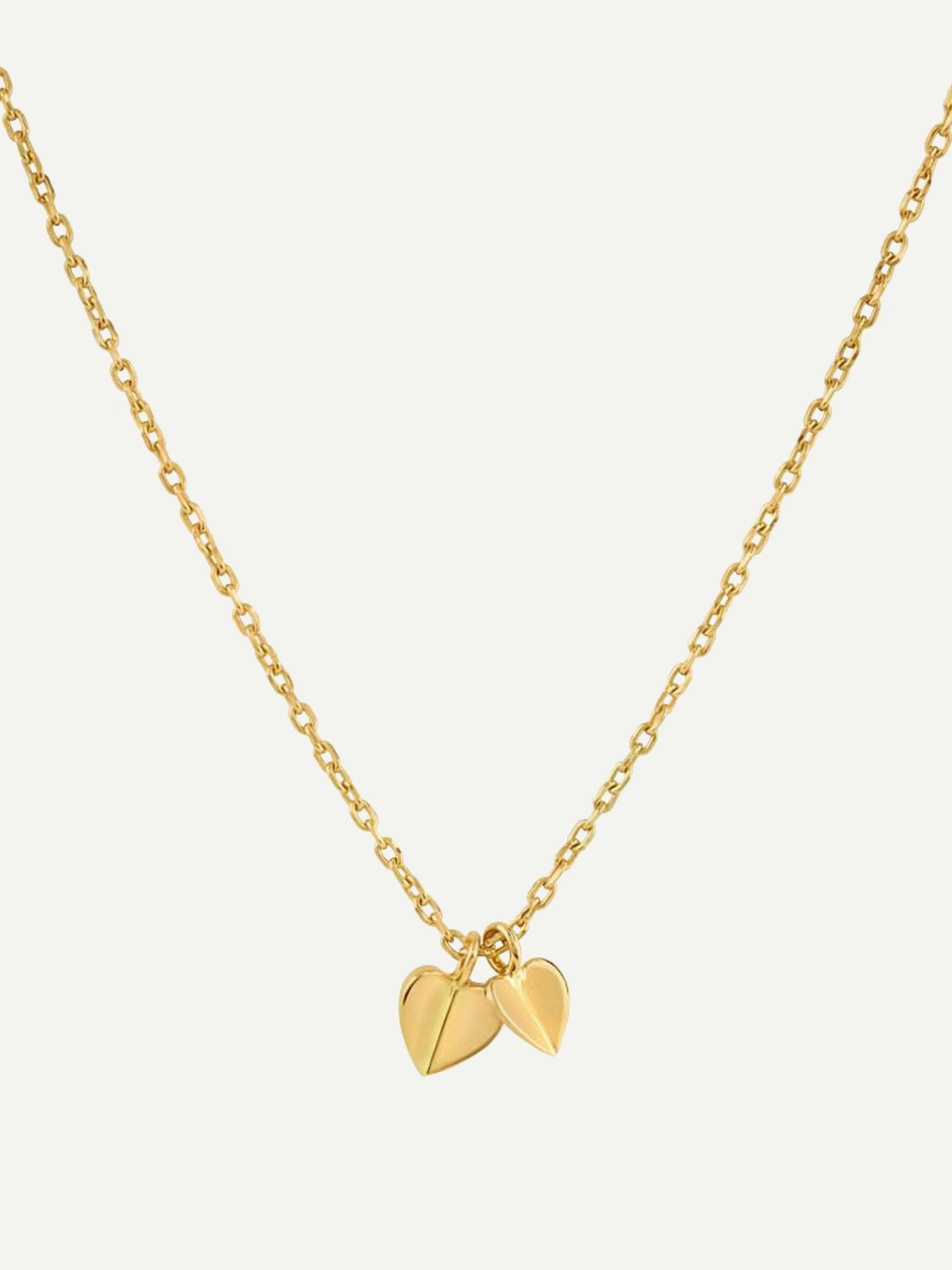 Gold plated vermeil silver bijou folded heart duo pendant necklace