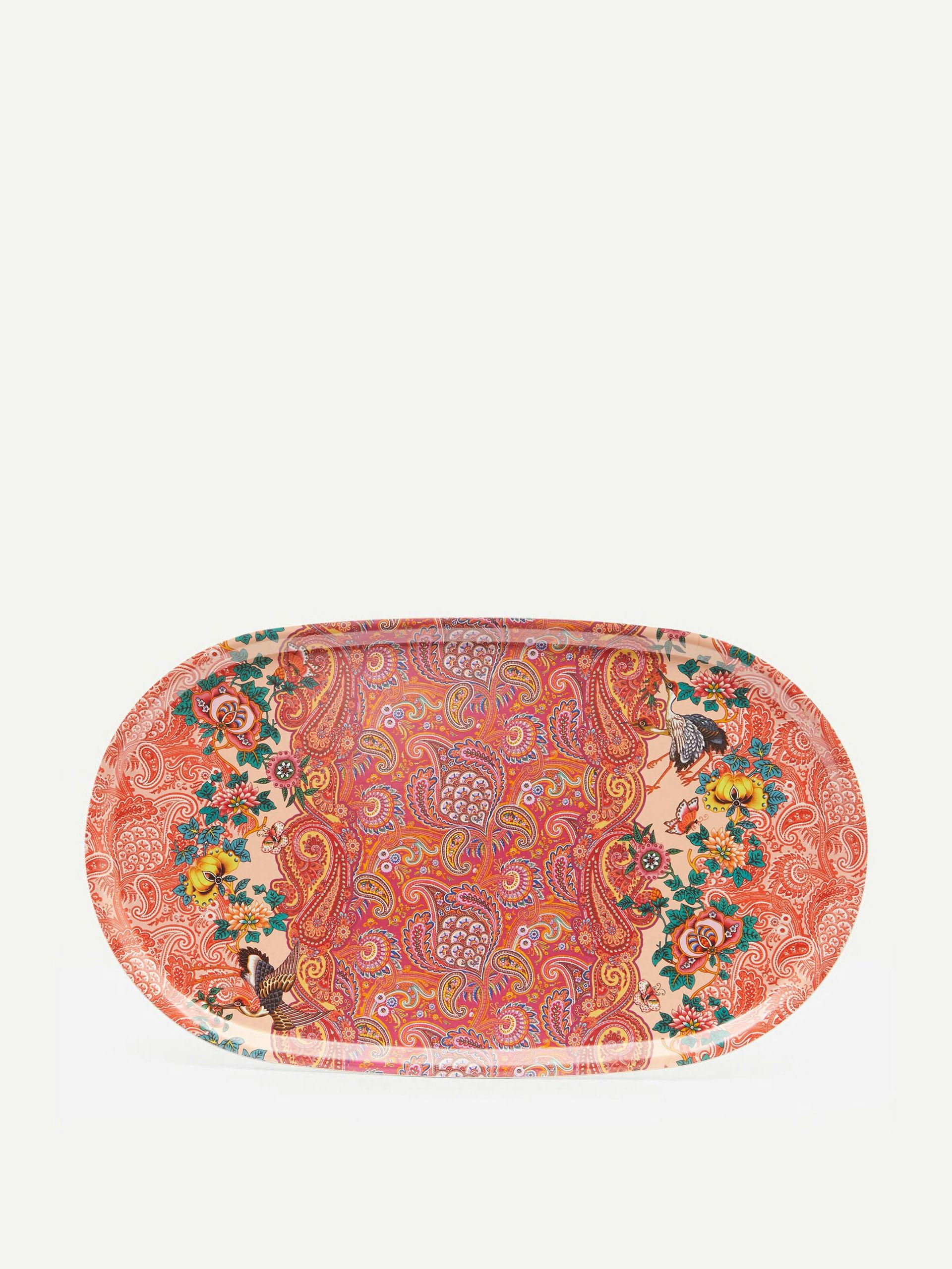 Orange paisley floral oval tray
