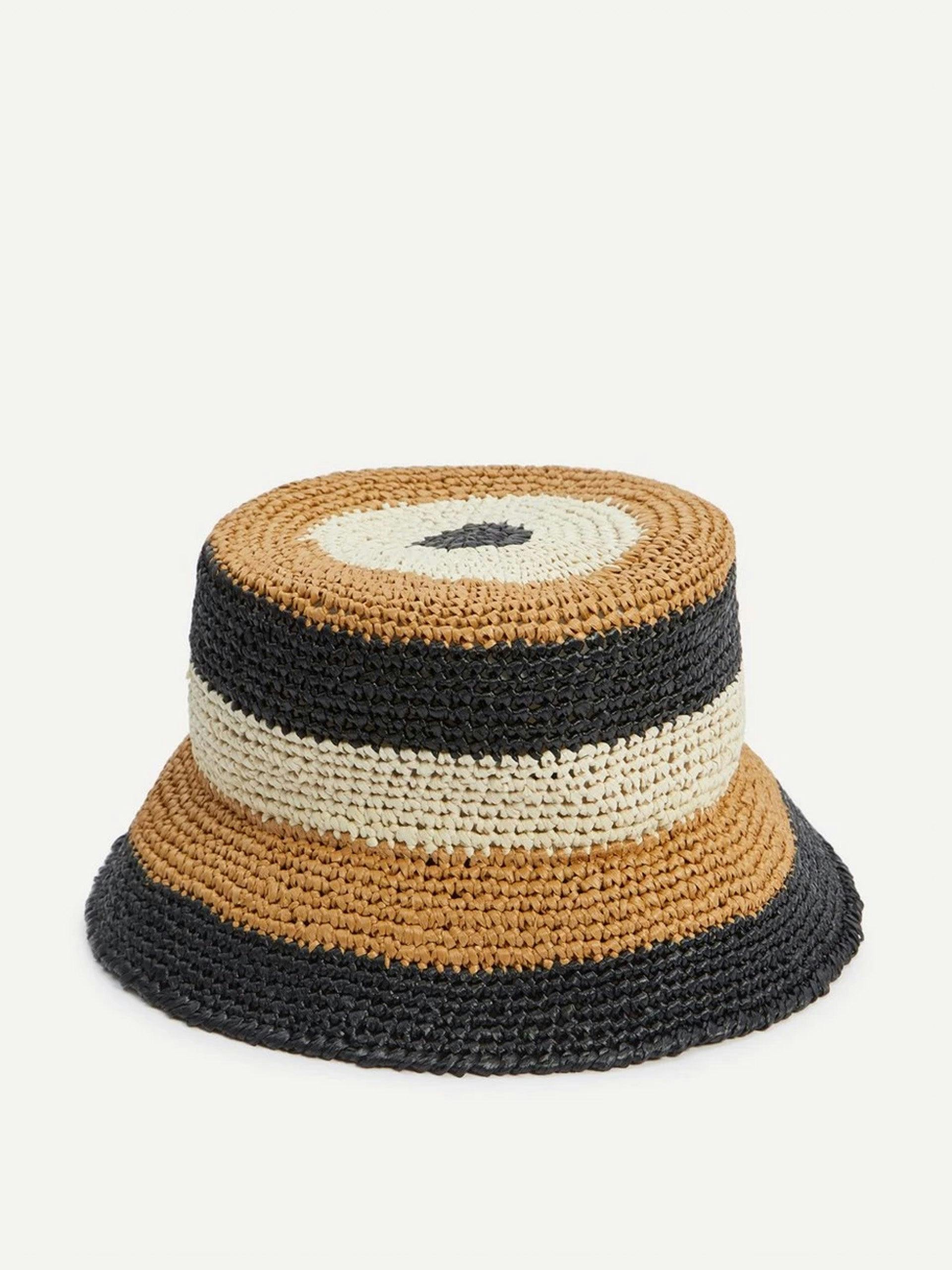 Striped raffia bucket hat