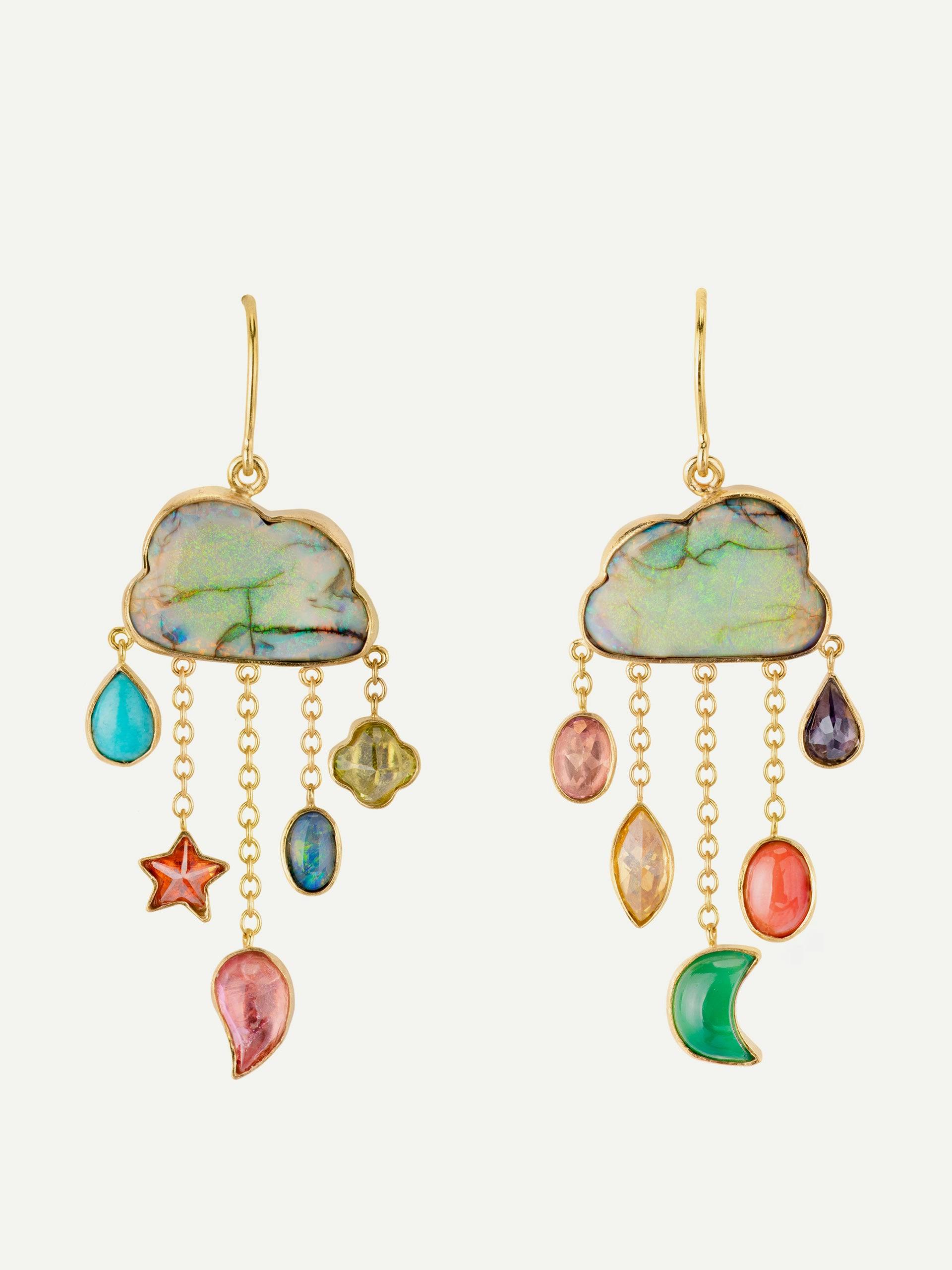 18kt gold-plated cloud and rain opal drop earrings