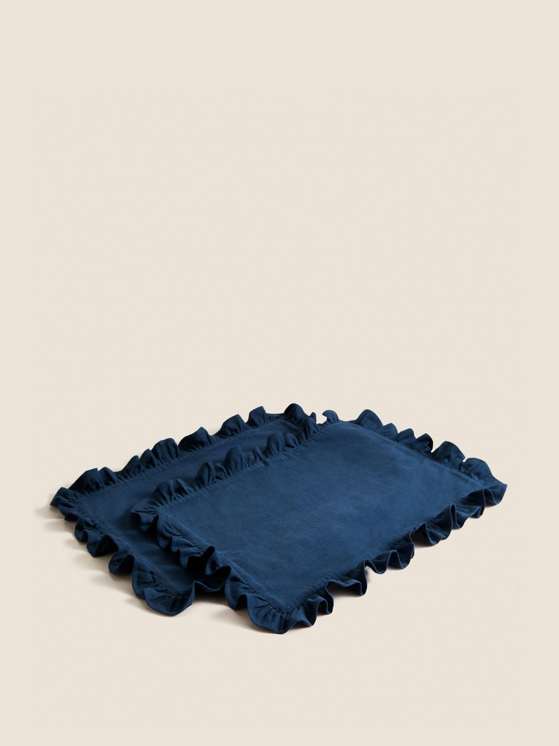 Blue cotton ruffle placemats (set of 2)