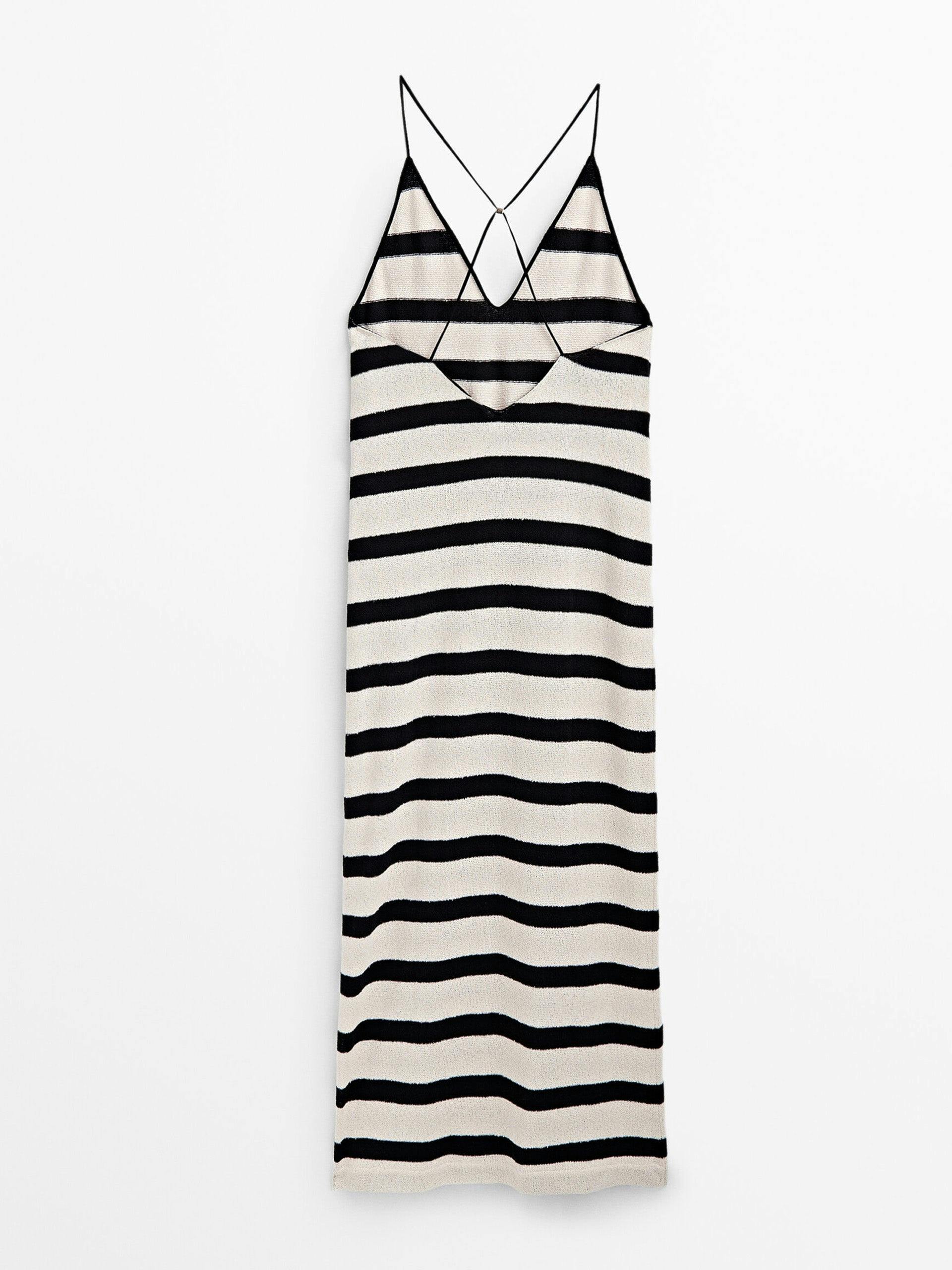Striped strappy cotton-blend dress