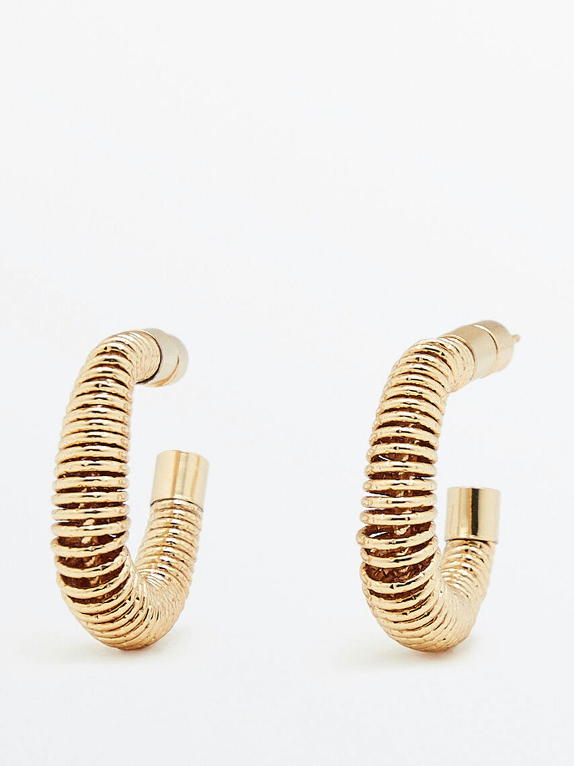 Textured gold-plated spiral hoop earrings