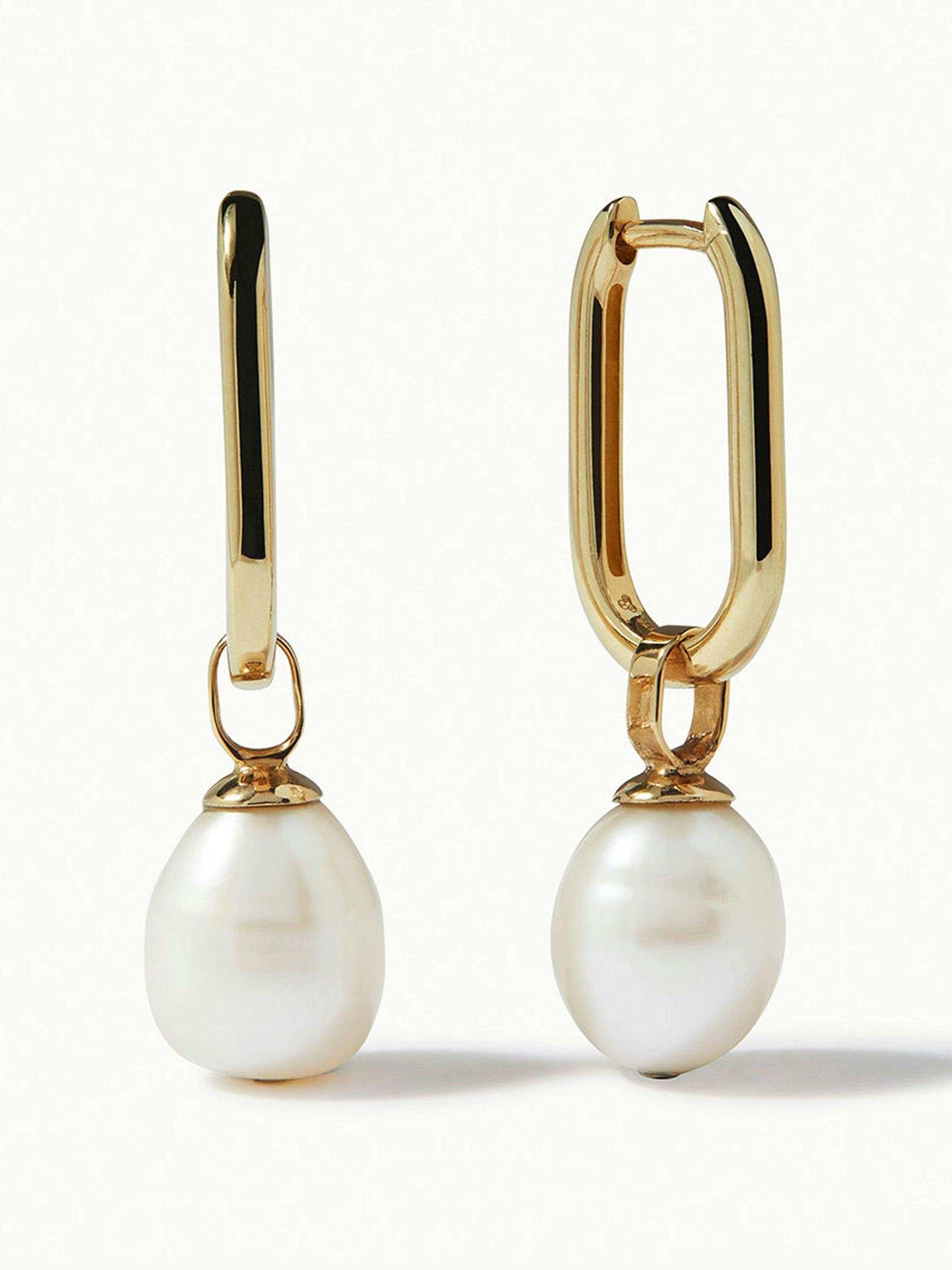 Gold pearl hoop earrings