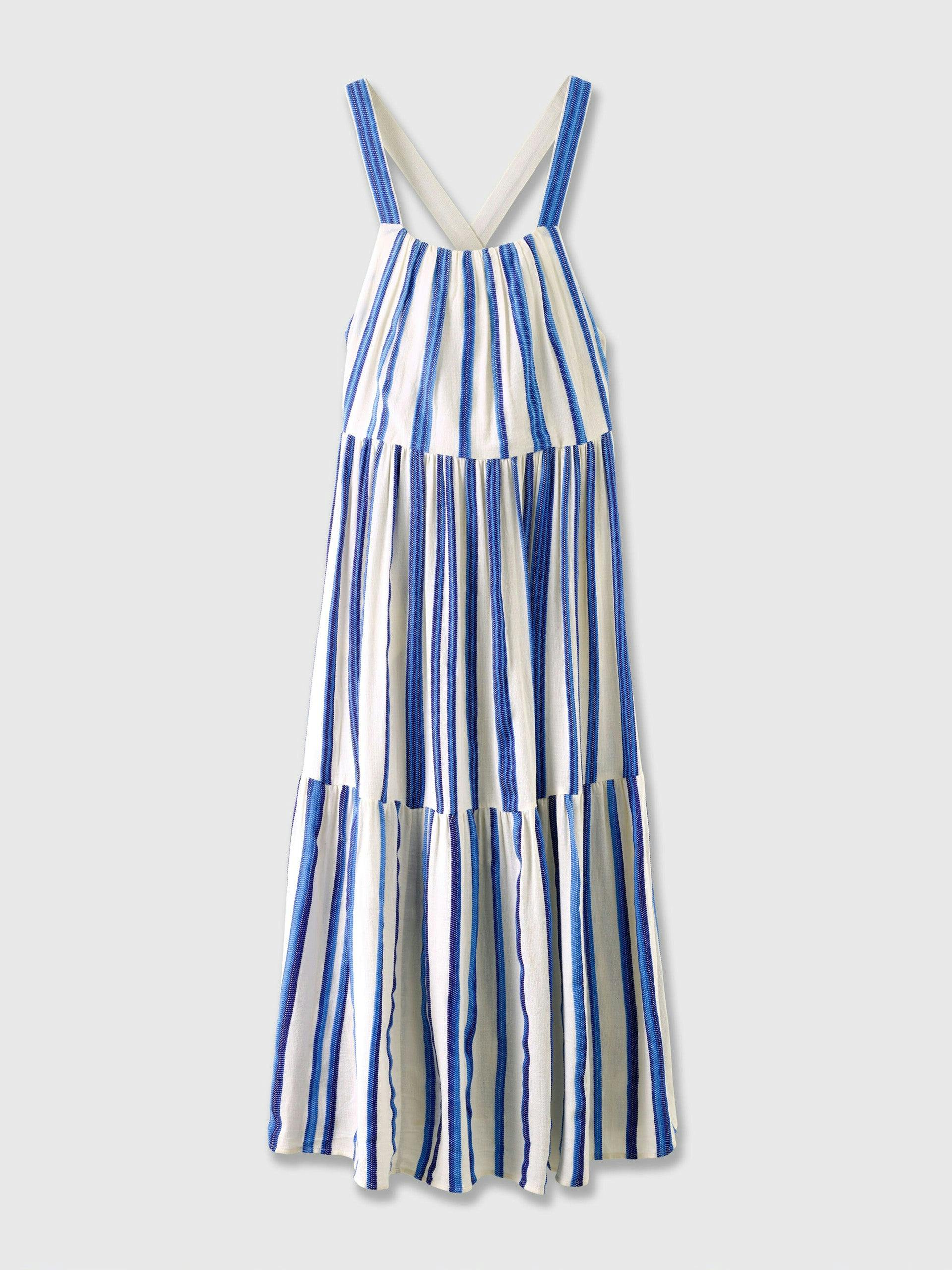 Blue stripe crossover-back dress