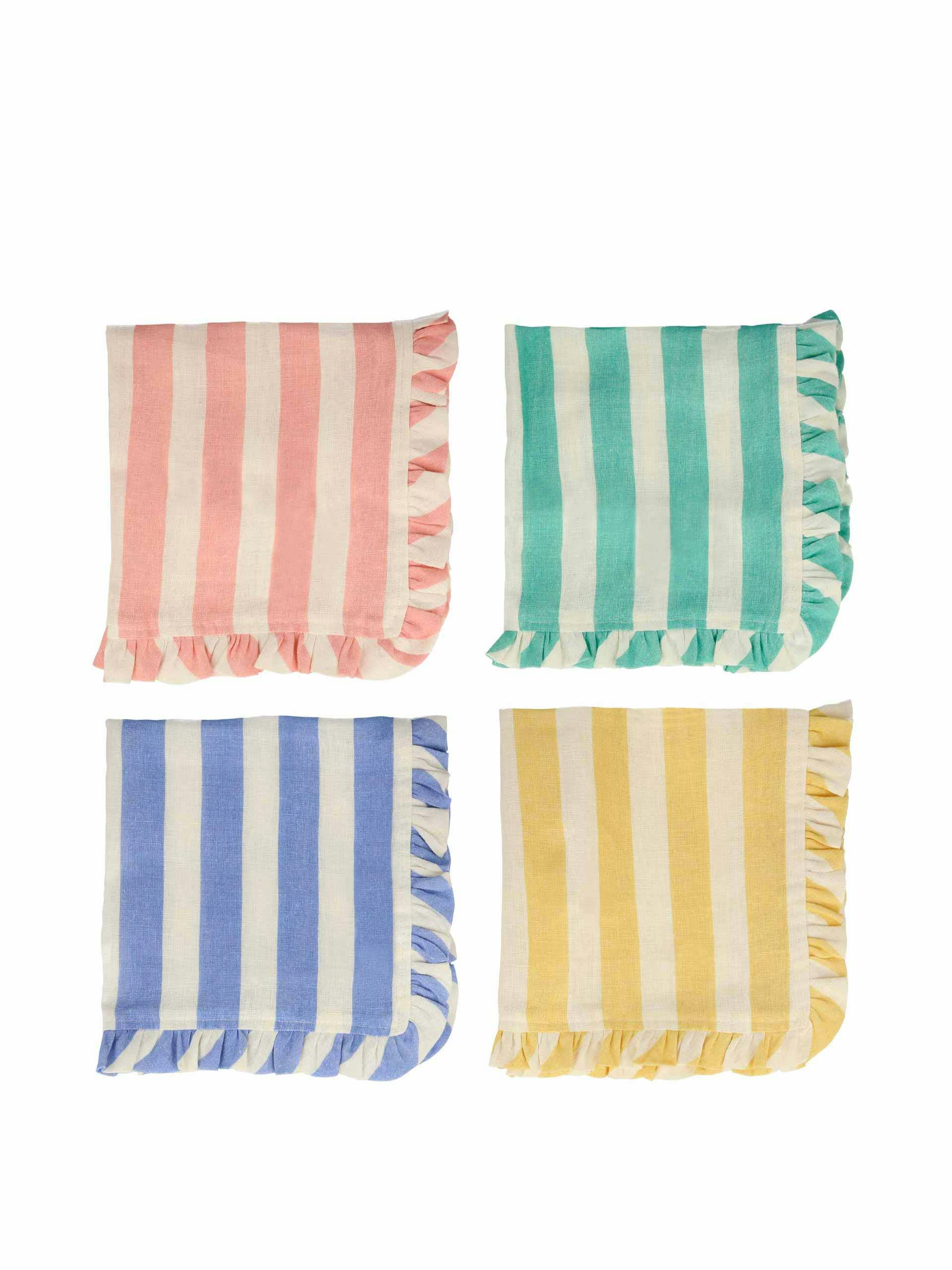 Multicolour stripe ruffle napkins (set of 4)