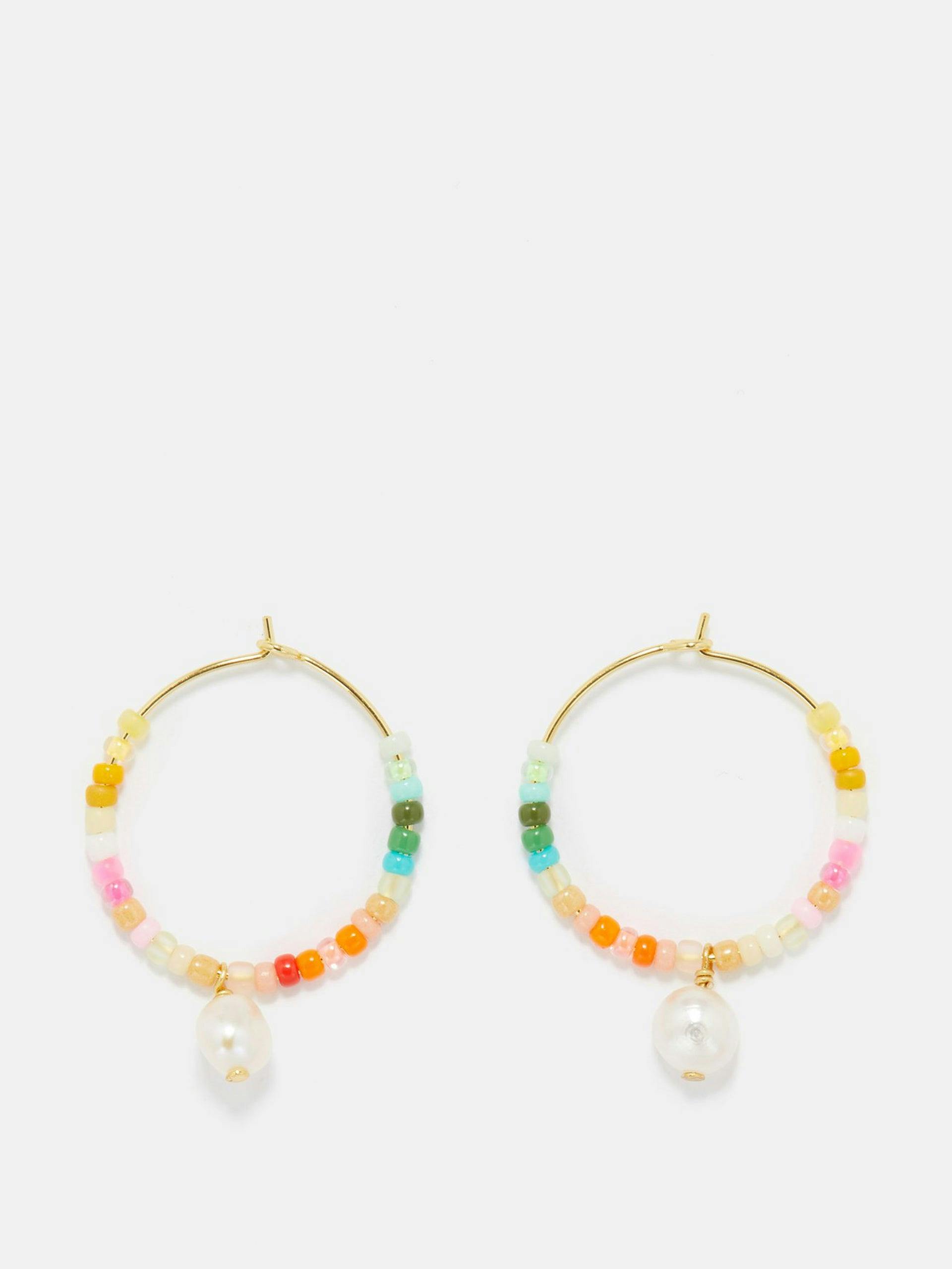 Multicolour pearl & 18kt gold-plated earrings