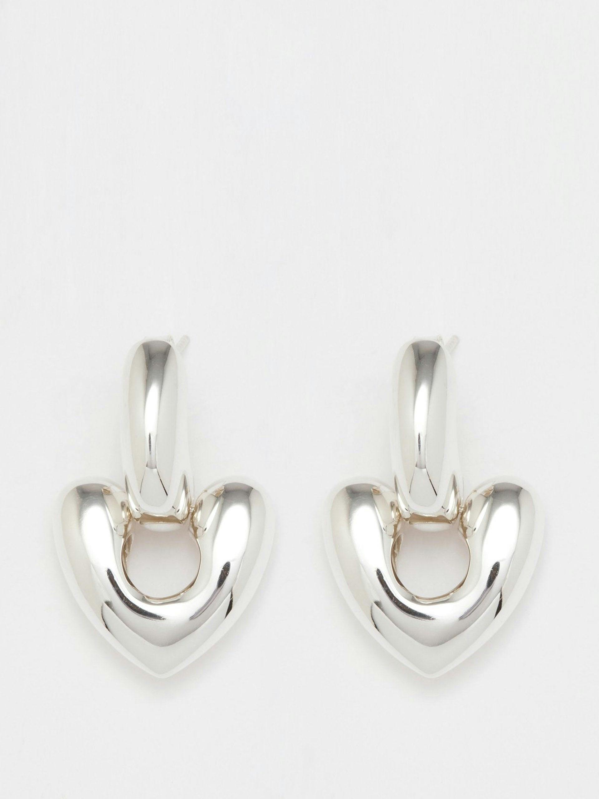 Heart sterling-silver drop earrings