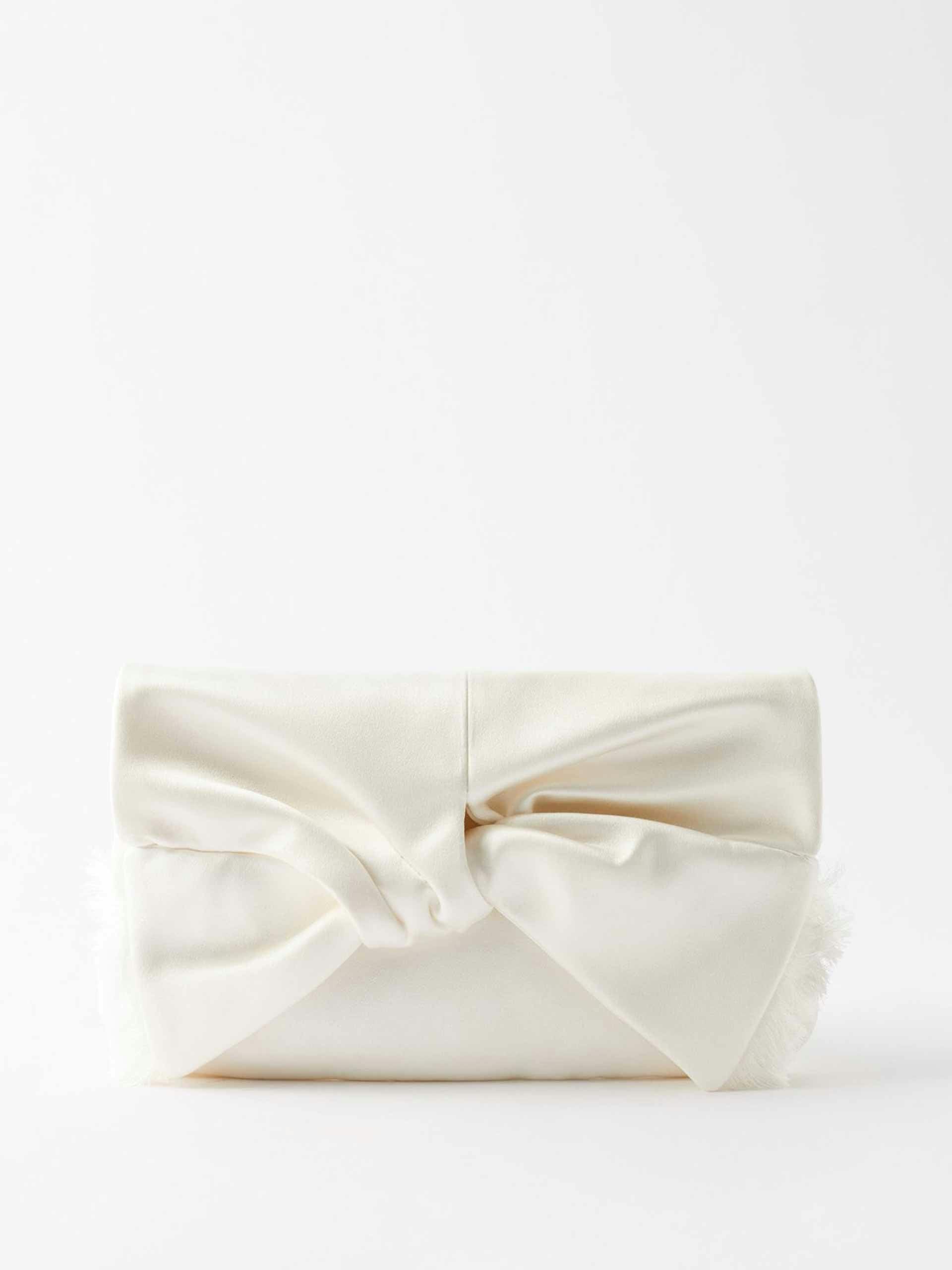 White bow satin clutch bag
