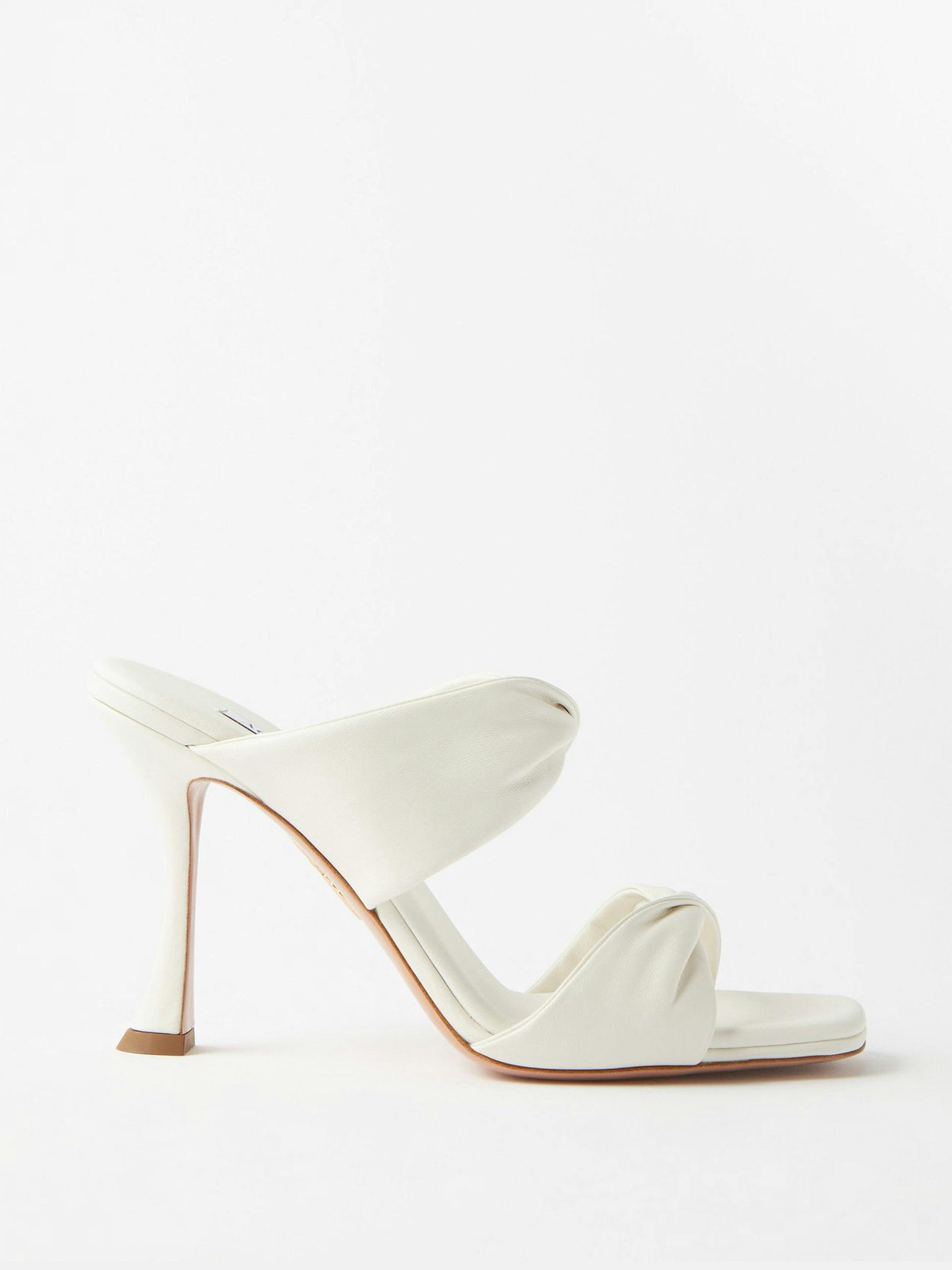 White twist-front leather mule sandals