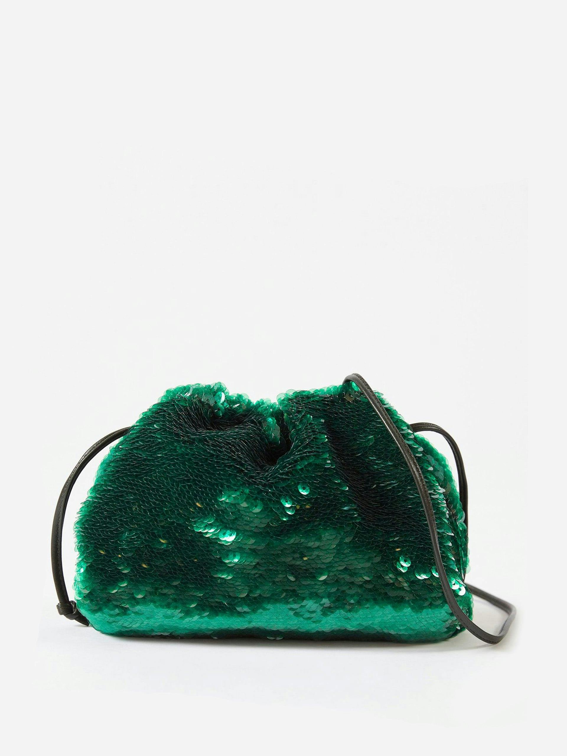 Green sequinned-leather clutch