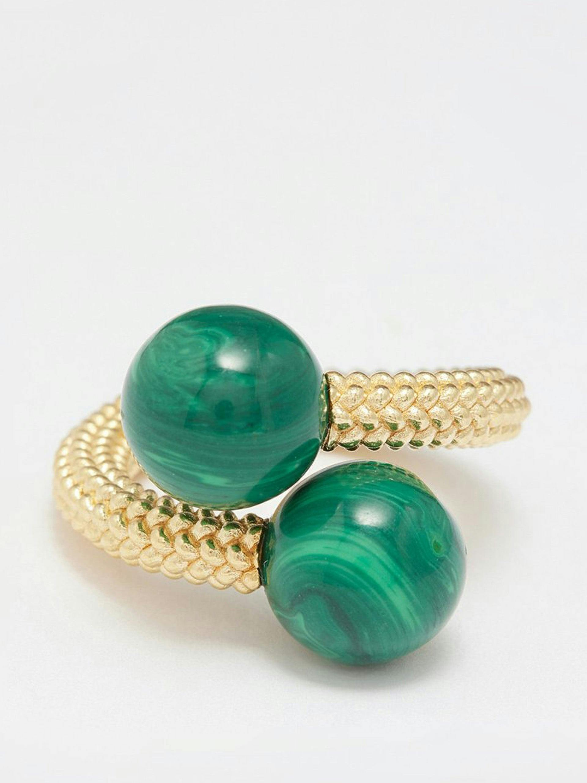 Twisted green malachite and 18kt gold-plated ring