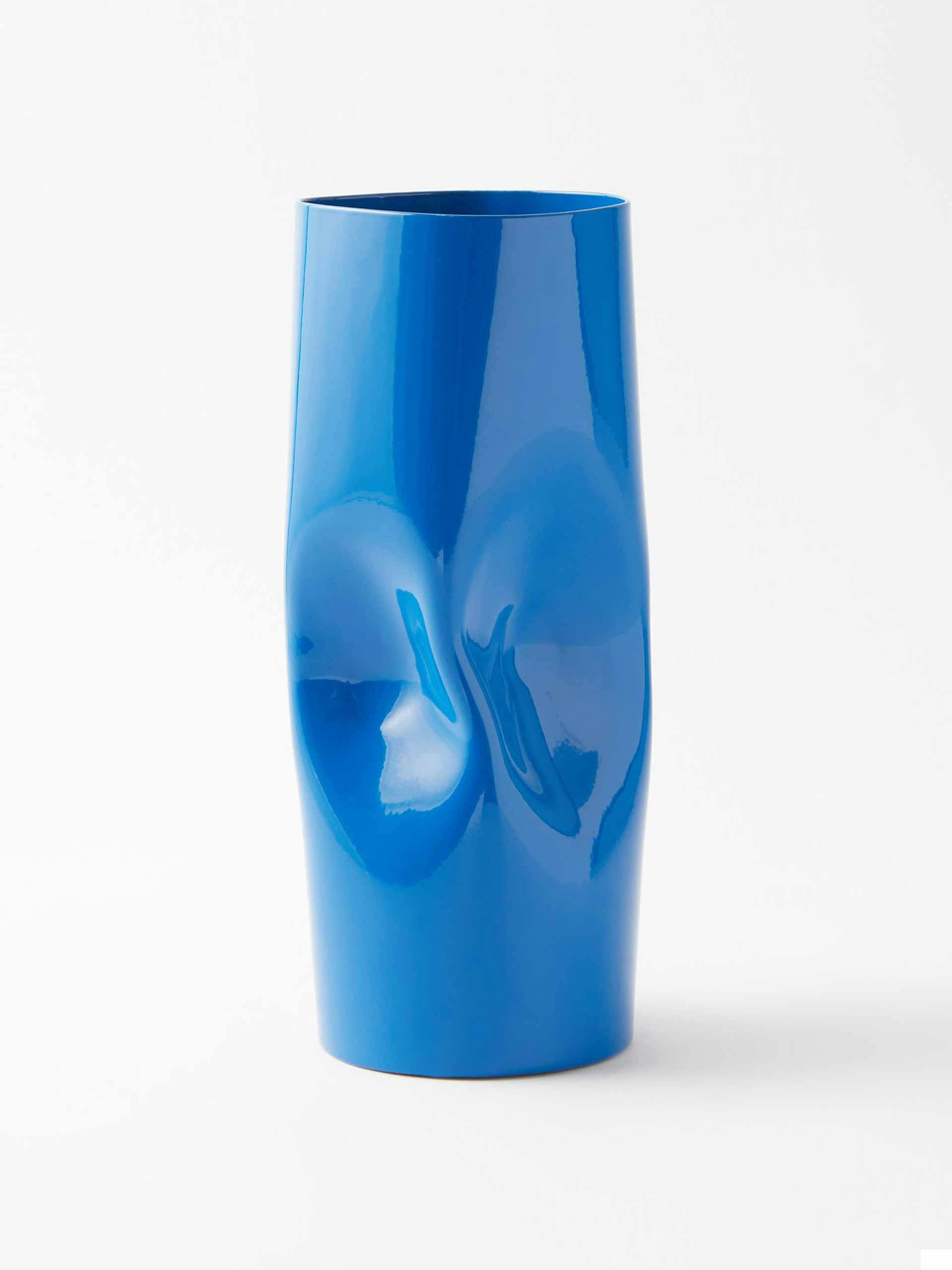 Cobalt blue medium twisted stainless-steel vase