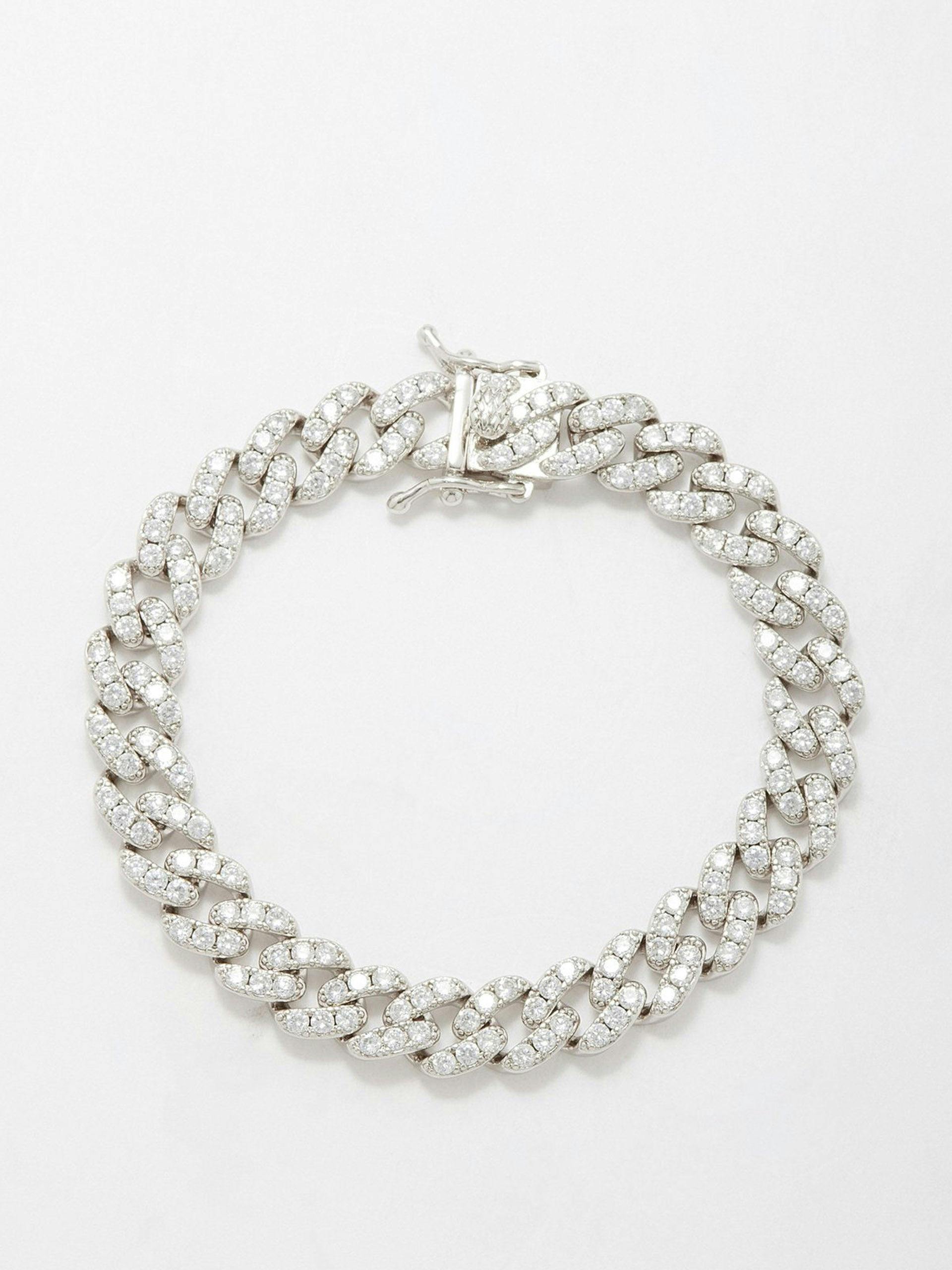 Crystal rhodium-plated curb-chain bracelet