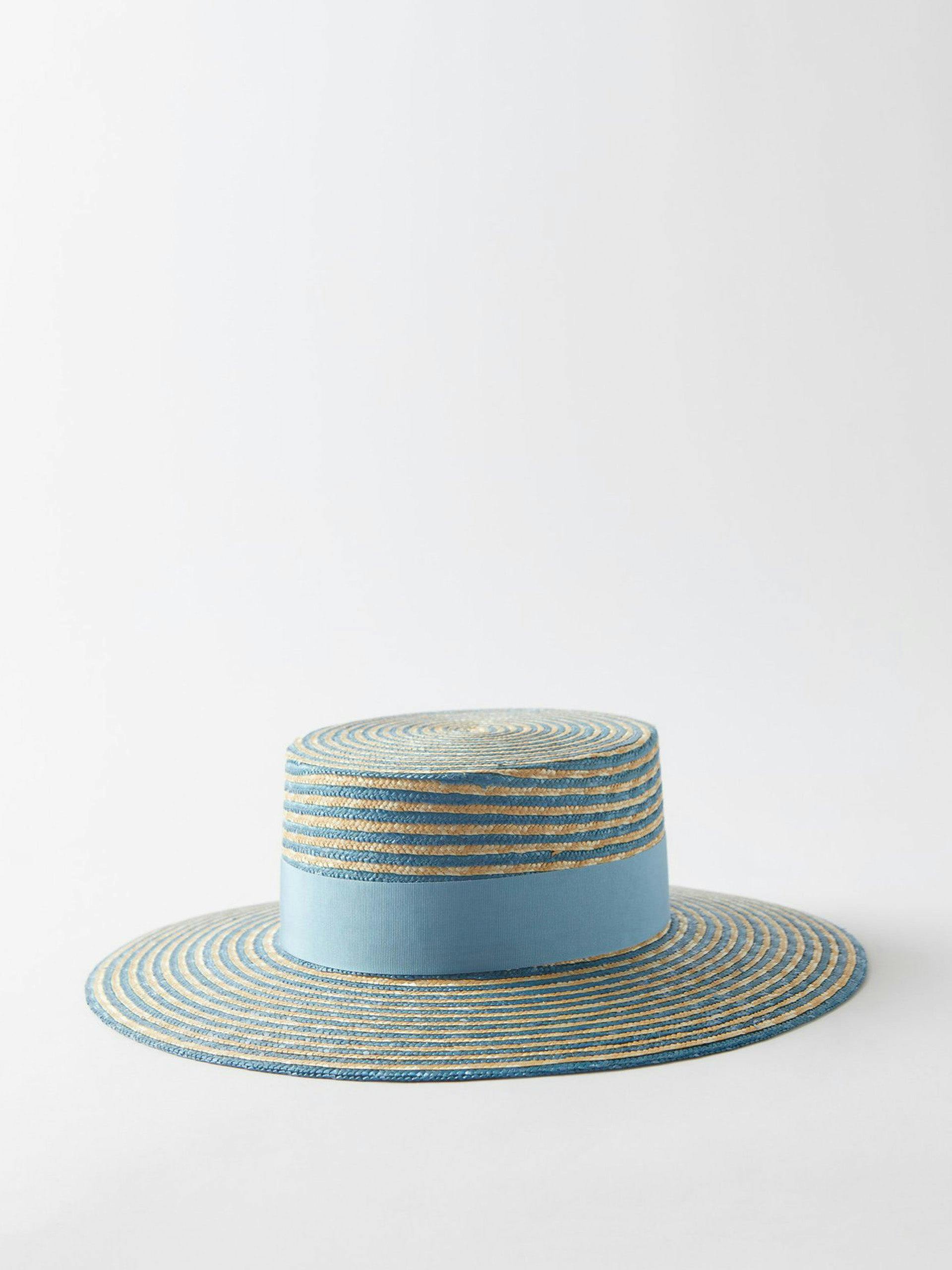 Blue striped straw hat