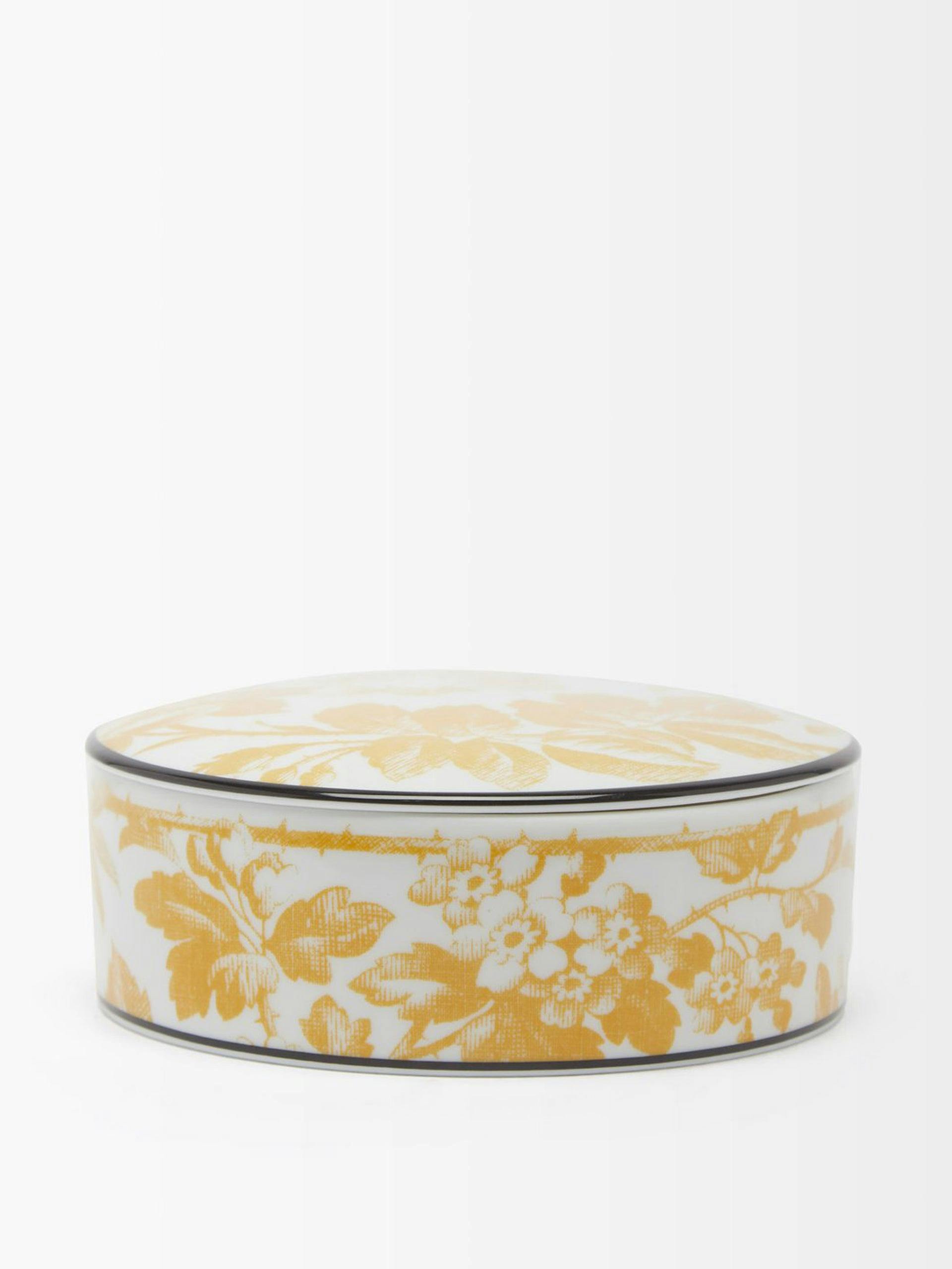 Yellow floral porcelain trinket box