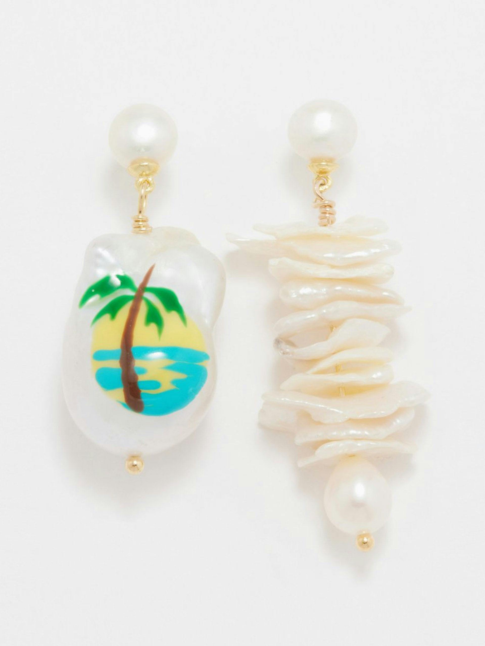 Verano pearl mismatched gold-plated earrings