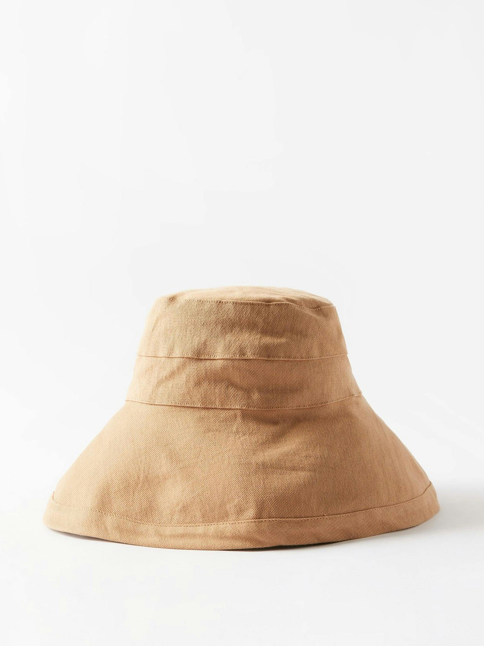 Beige embroidered cotton-canvas bucket hat