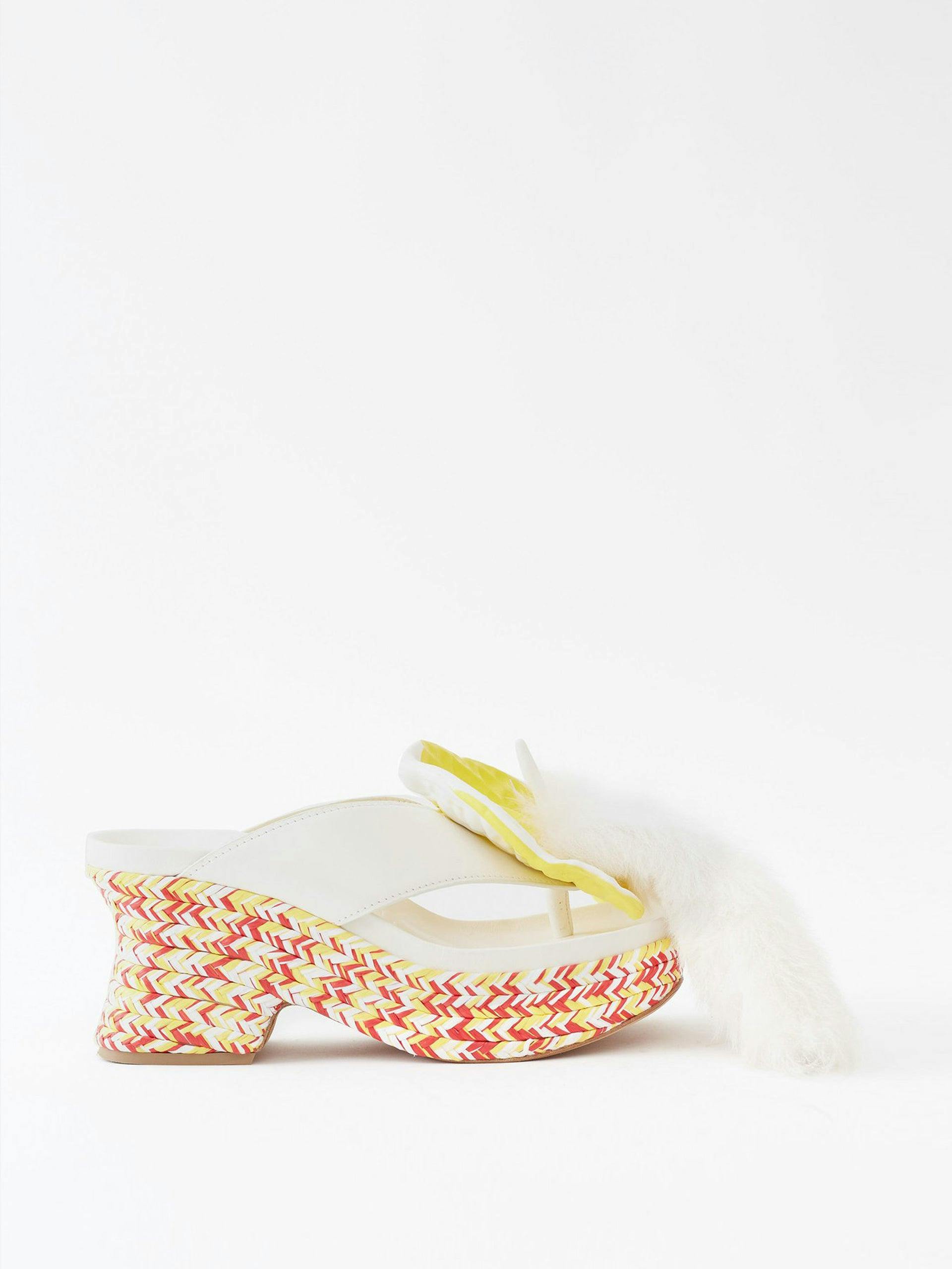 White petal braided platform sandals