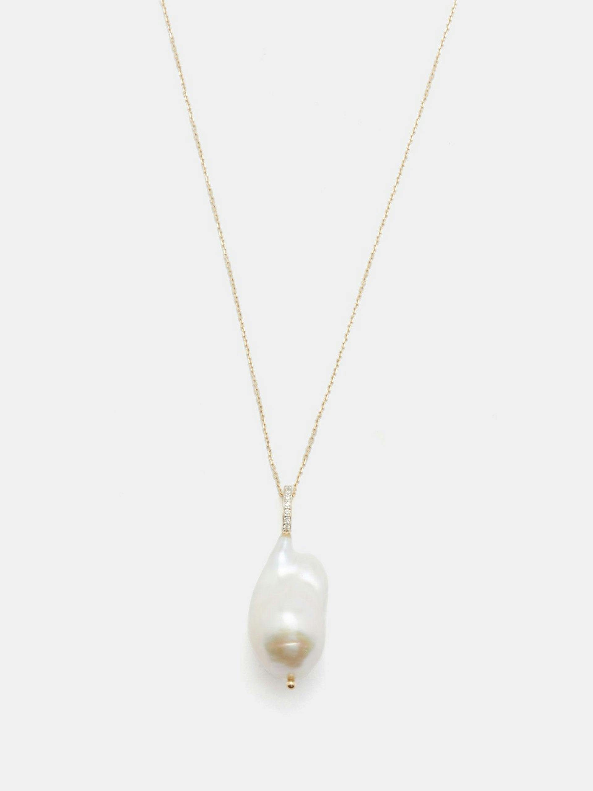 Diamond and baroque pearl 14kt gold necklace