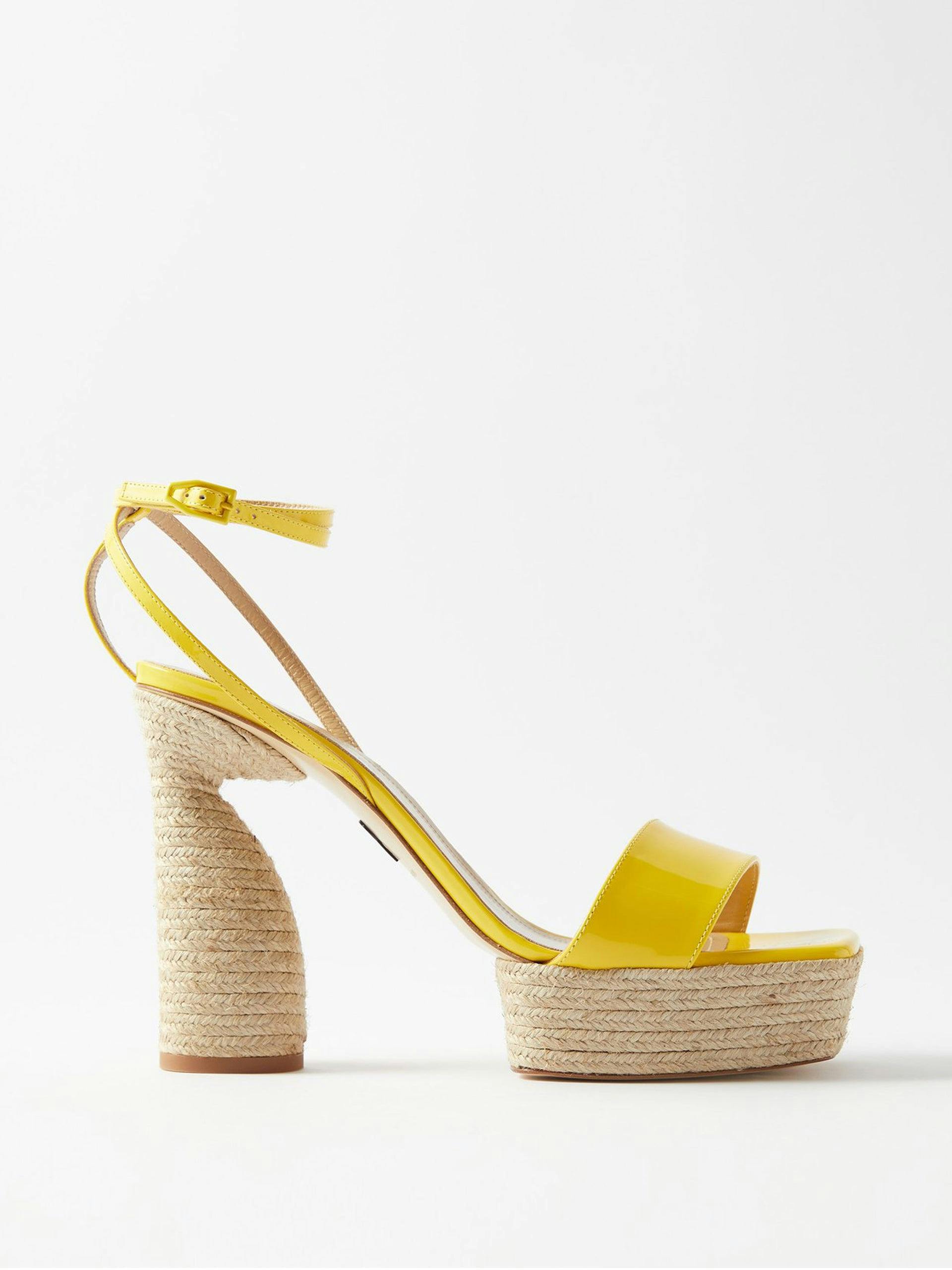 Yellow jute patent-leather platform sandals