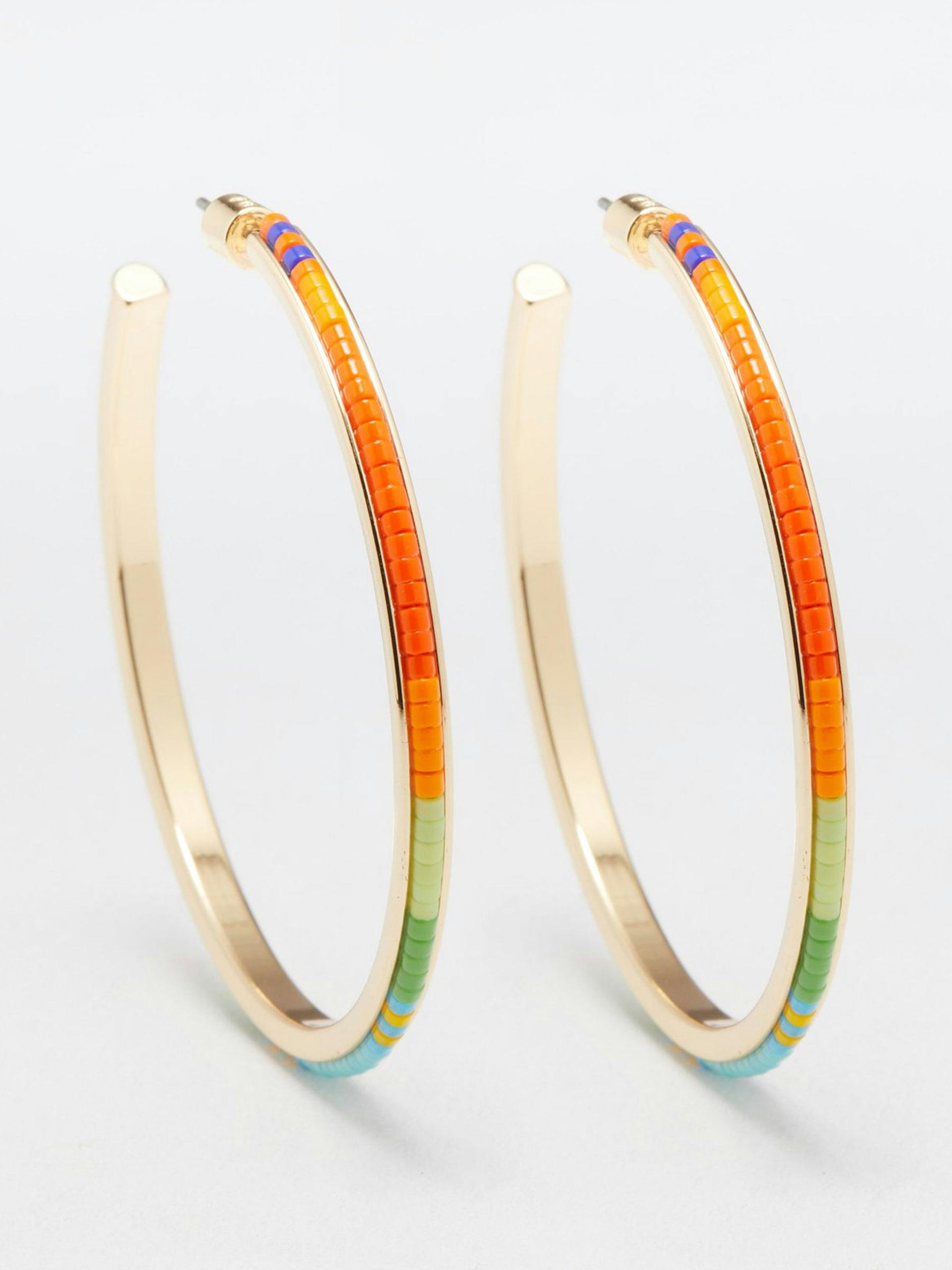 Multicolour beaded hoop earrings