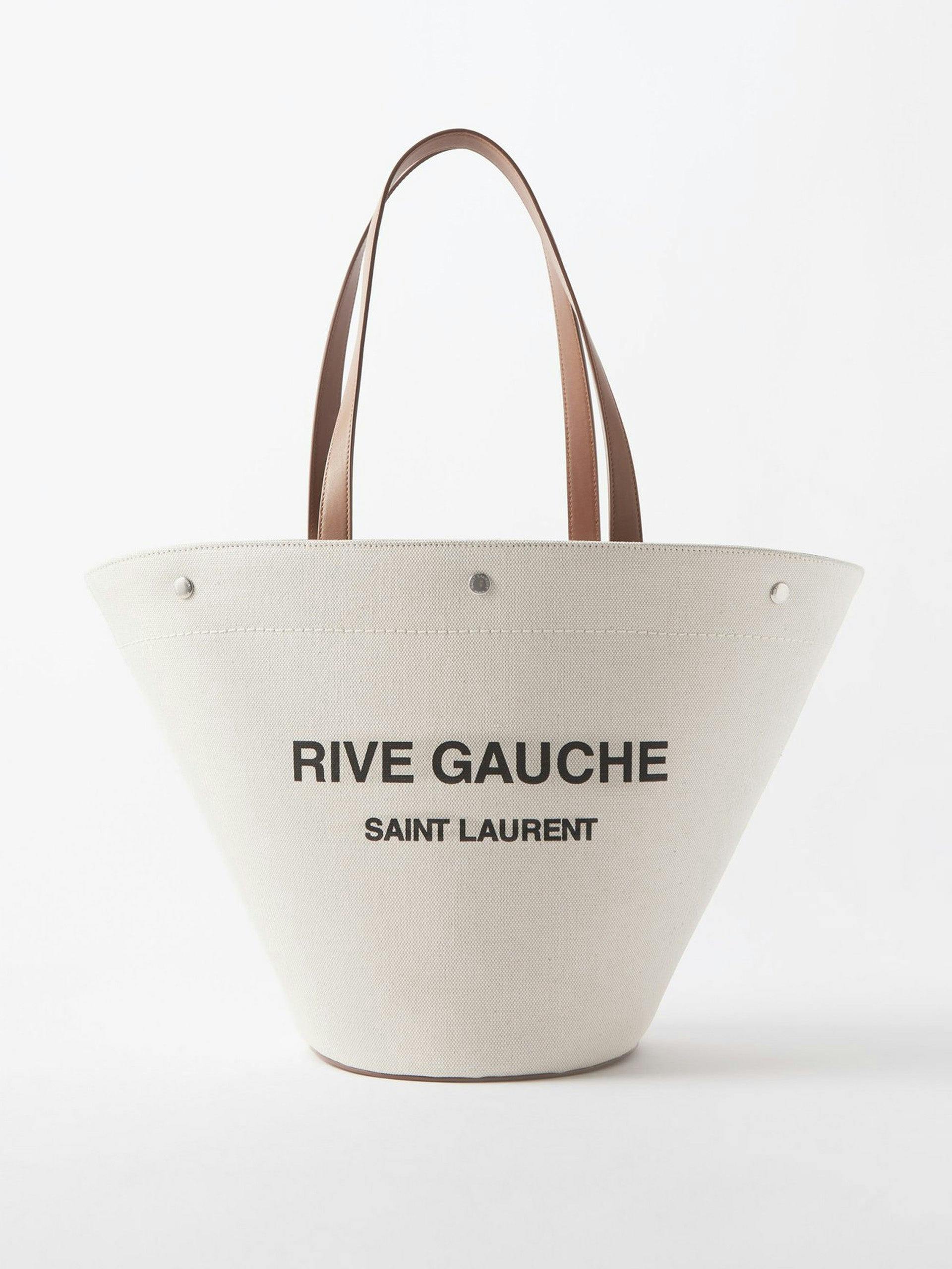 Cream Rive Gauche leather-trim canvas tote bag