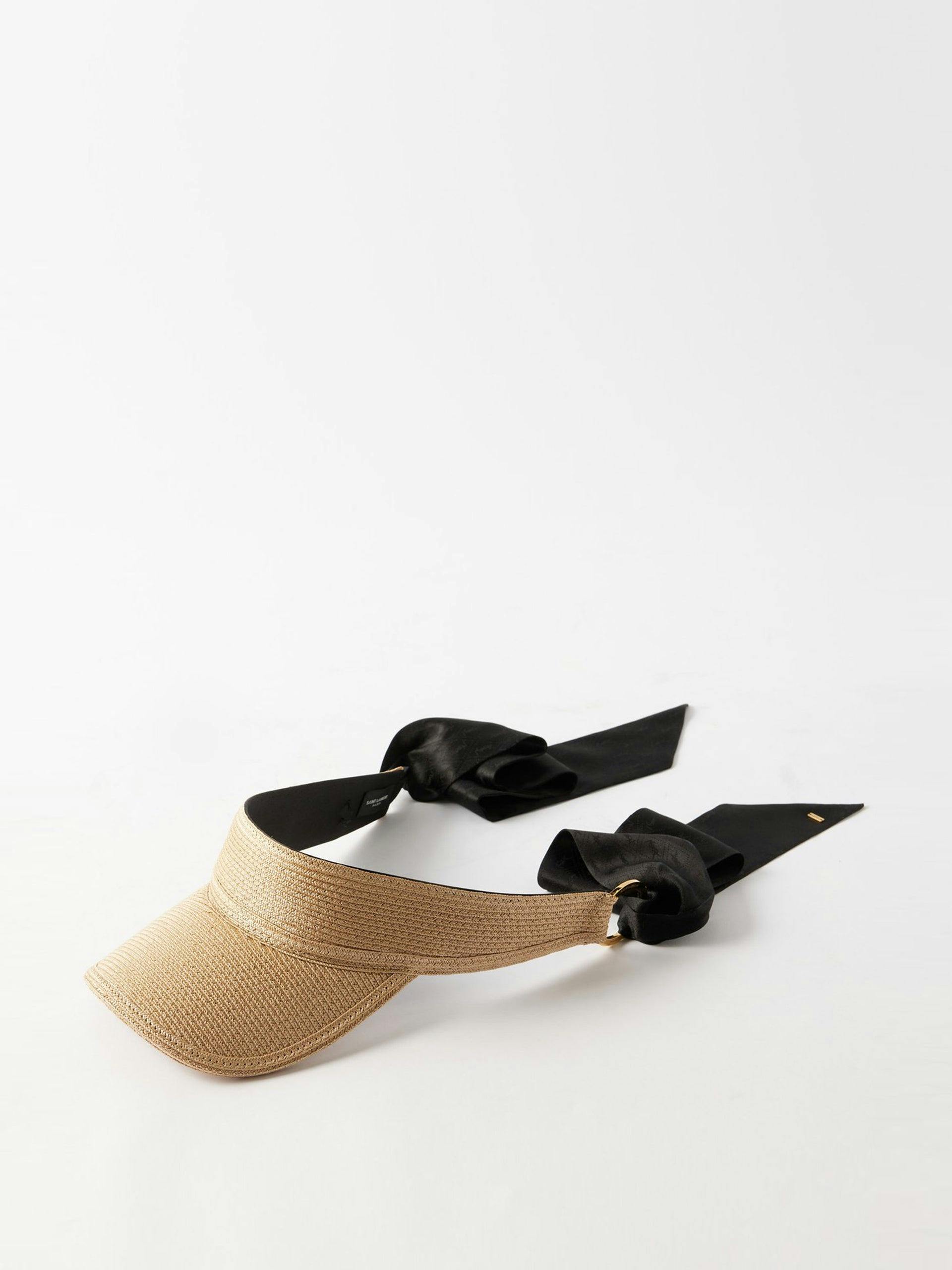 Monogram silk scarf and faux-raffia visor