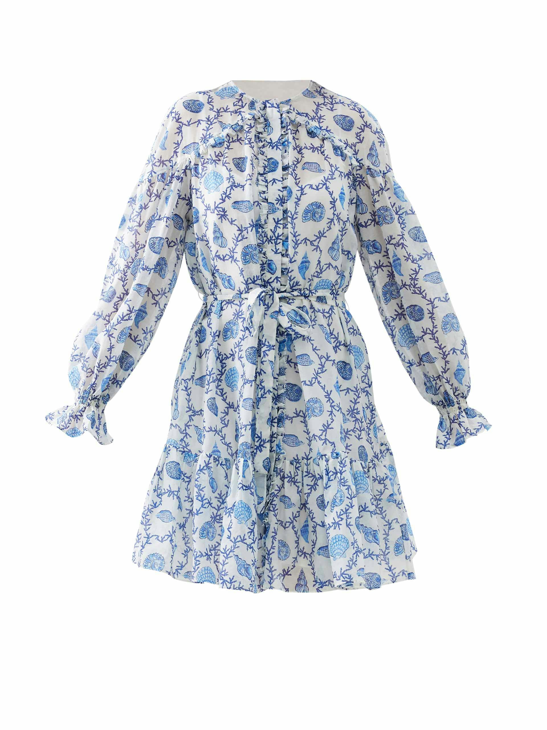 Pixie shell-print cotton-blend mini dress