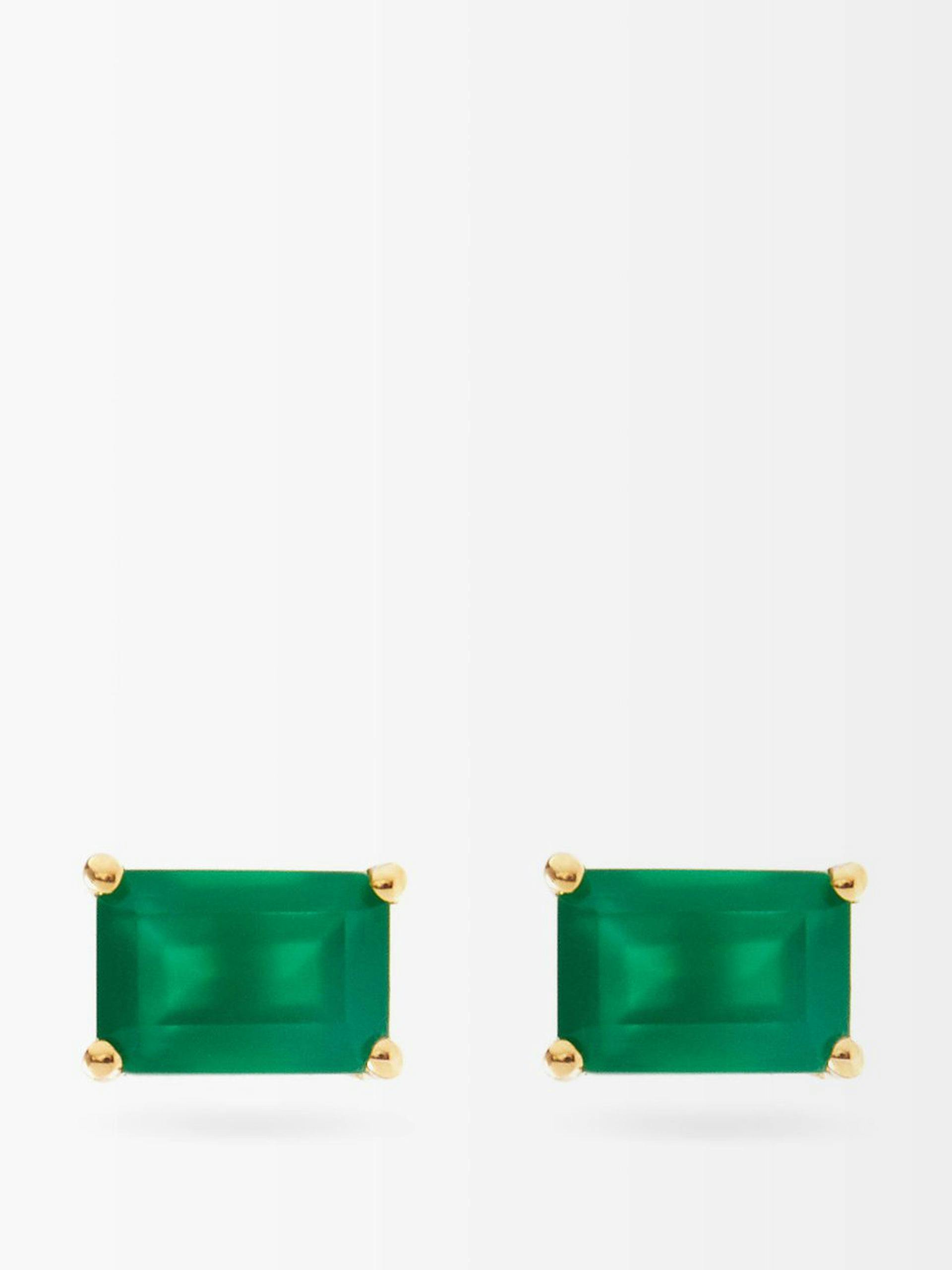 Green onyx and 14kt gold stud earrings