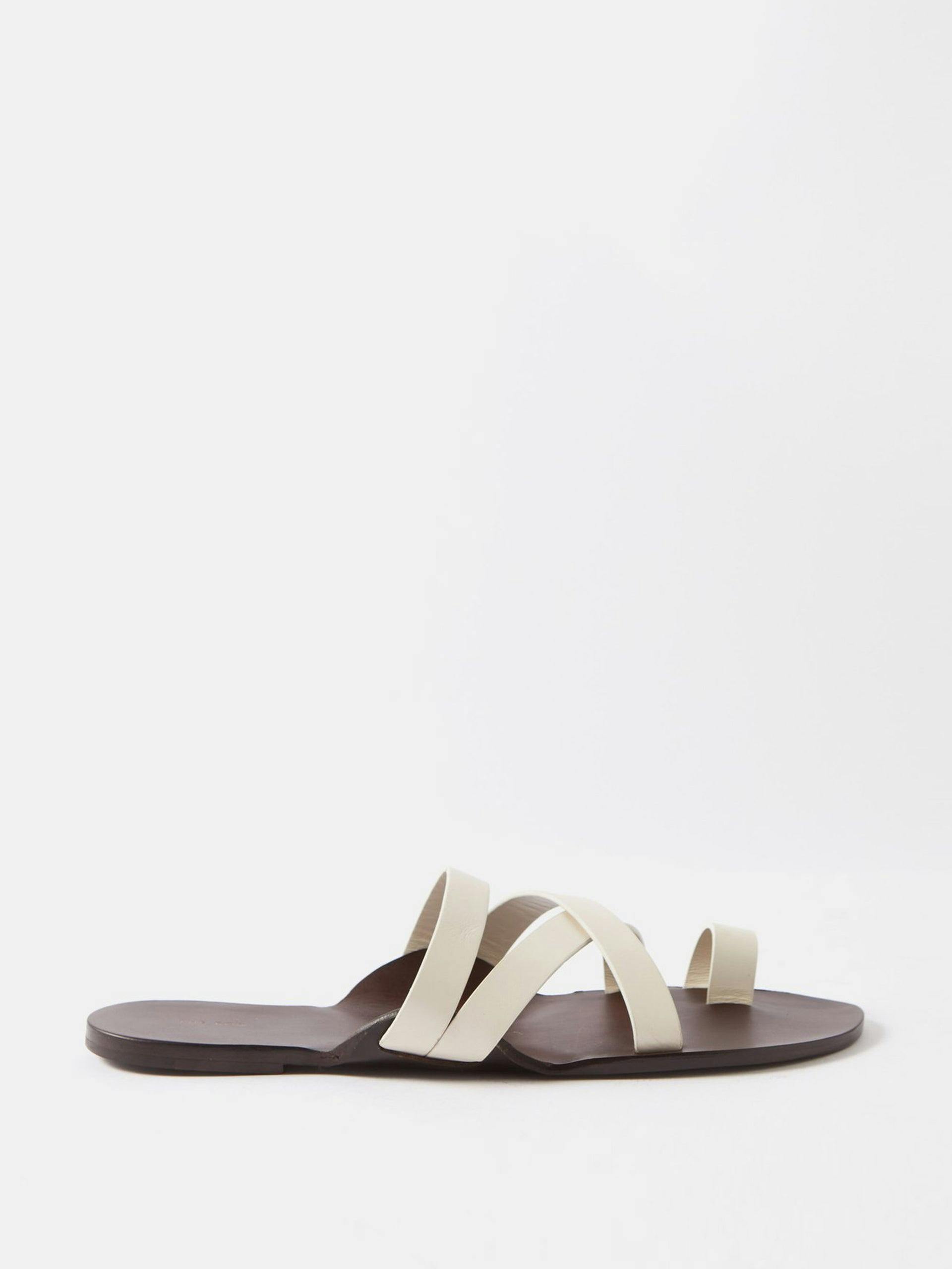 Beige crossover leather sandals