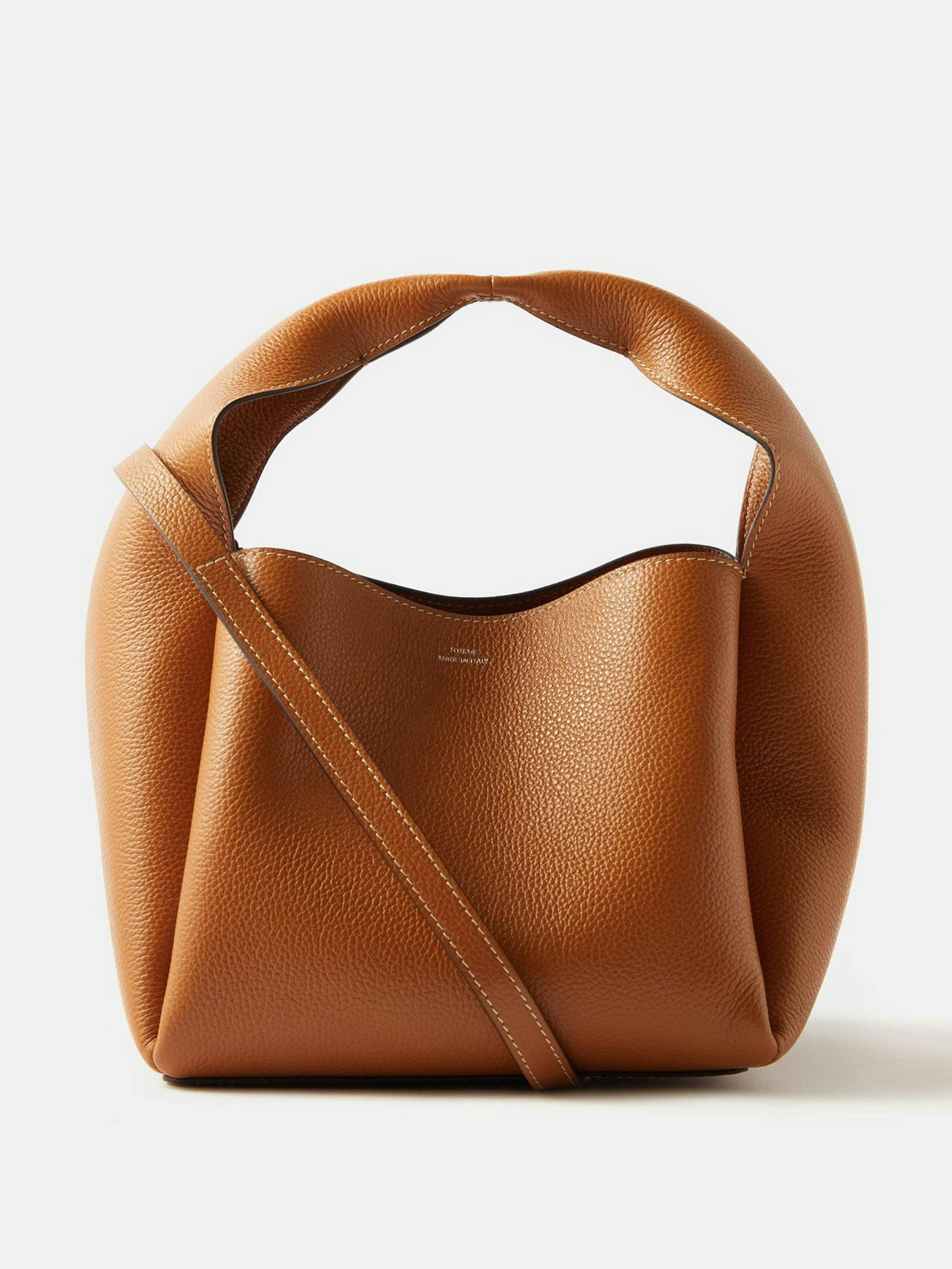 Folded-handle grained-leather handbag