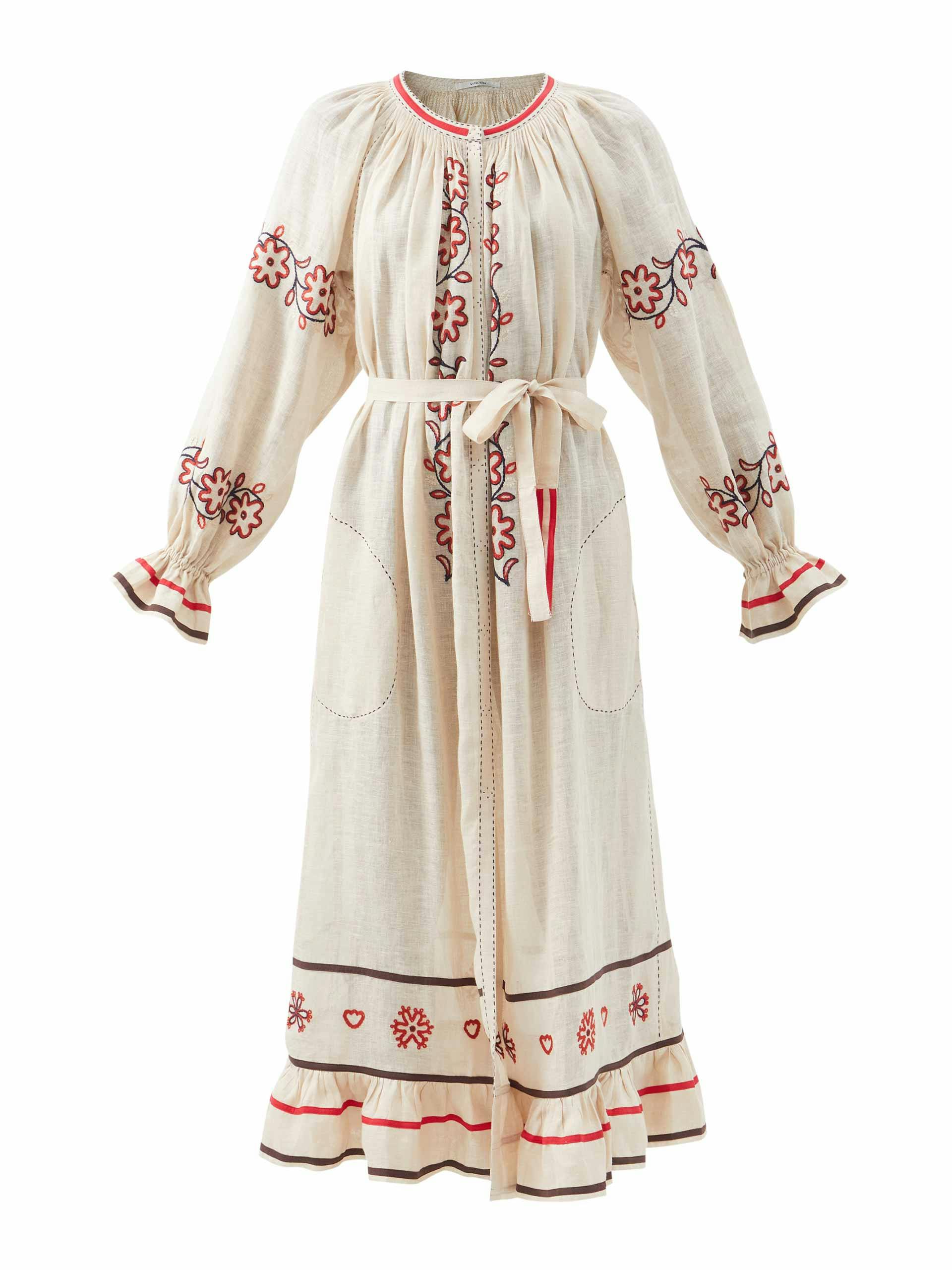 White embroidered-linen dress
