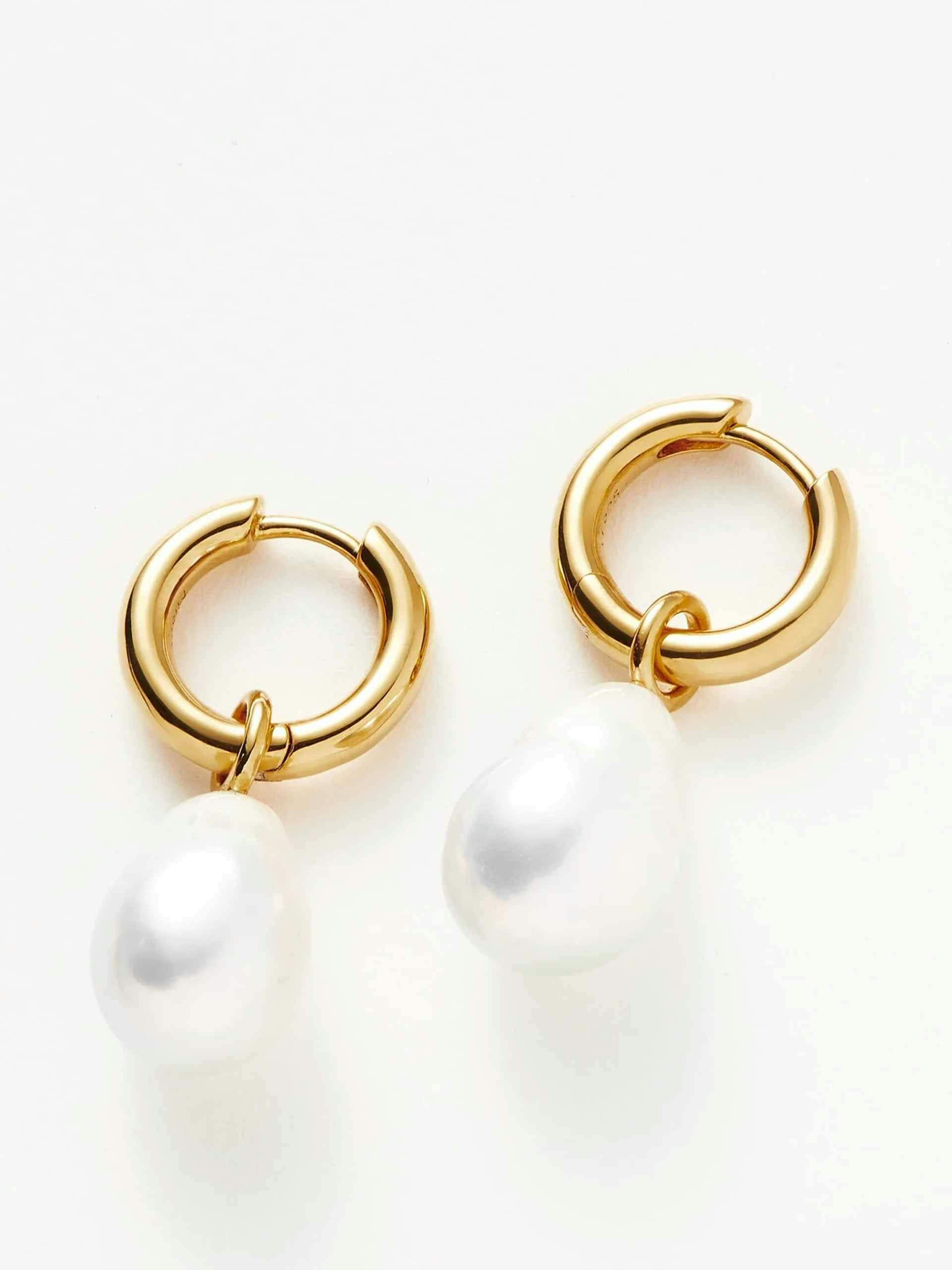 Baroque pearl drop tunnel mini hoop earrings