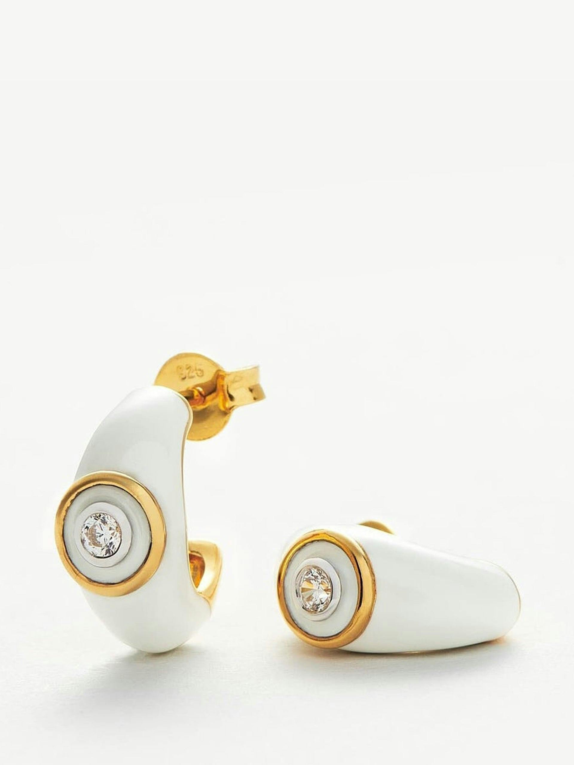 Enamel and stone dome hoop earrings in off-white