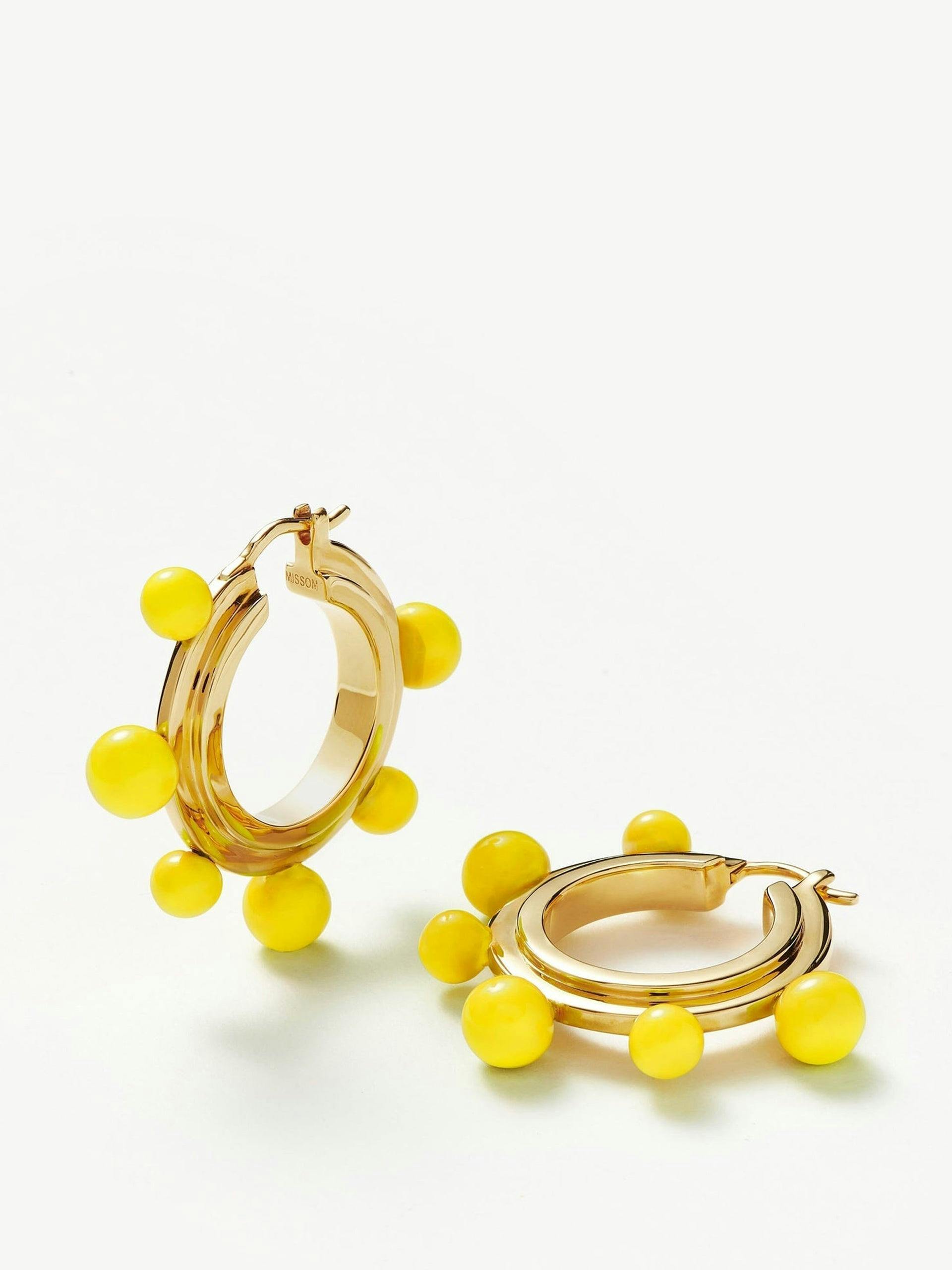 Gold-plated enamel sphere hoop earrings