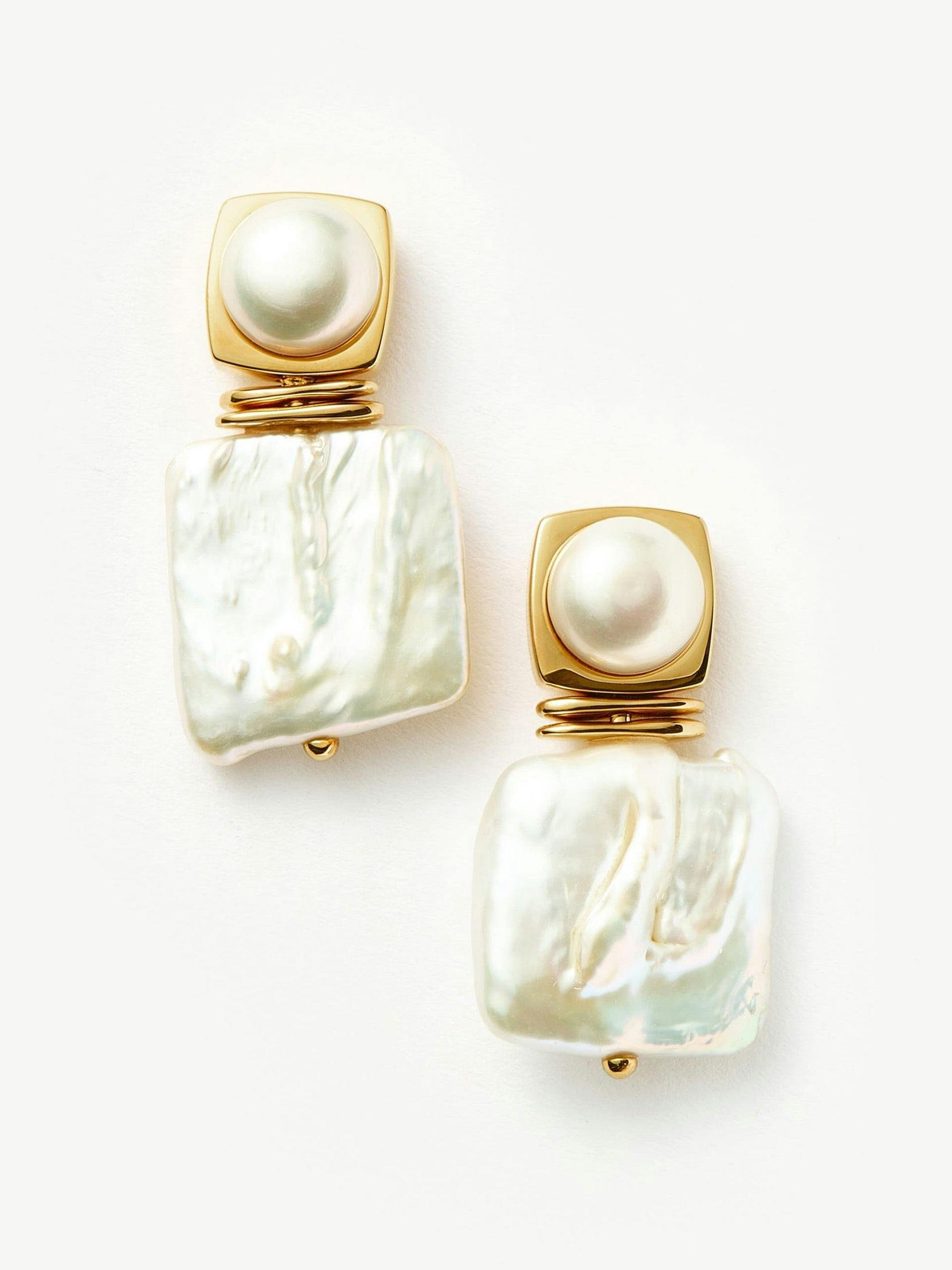 Square pearl statement stud earrings